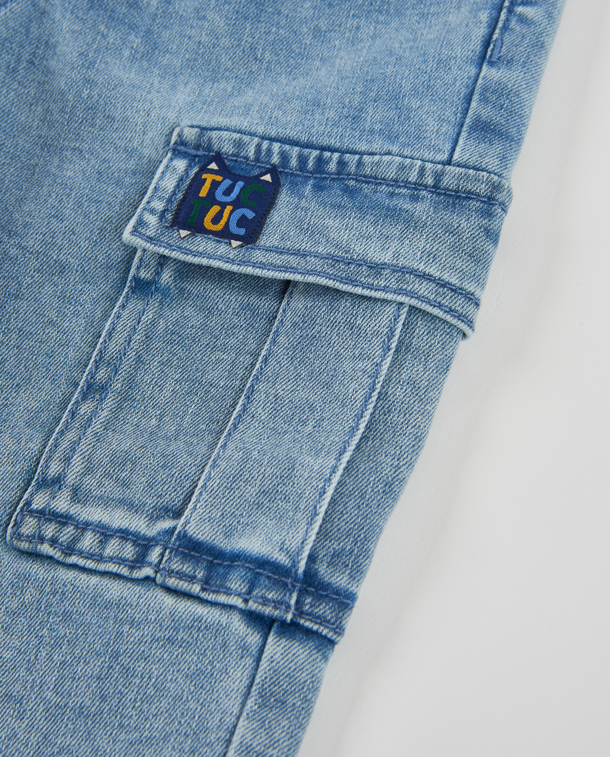 Jeans Infantil com Bolso Cargo e Elástico na Cintura Azul denim-5