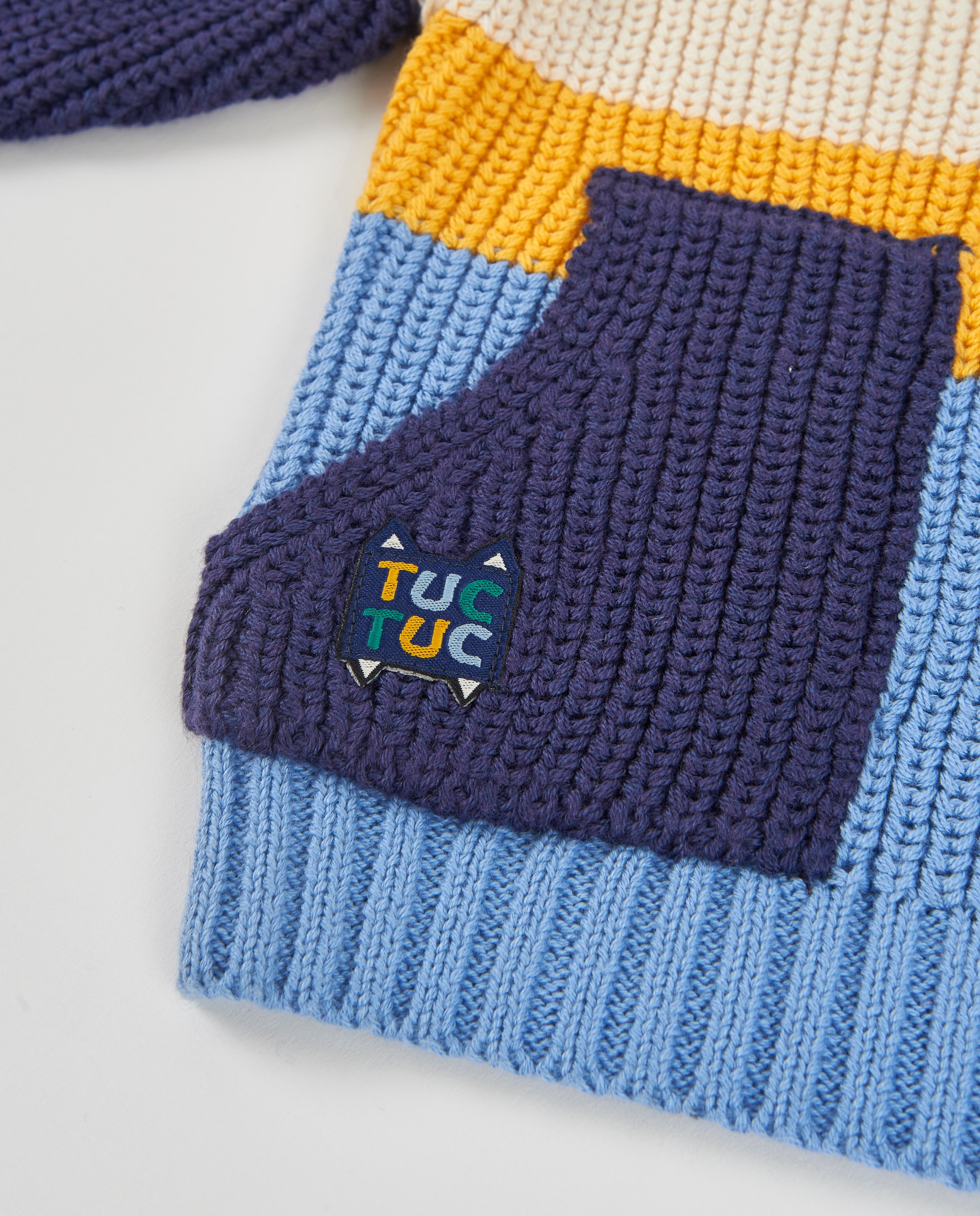 Camisola Infantil de Malha com Blocos de Cores e Tecido Quente Azul-3