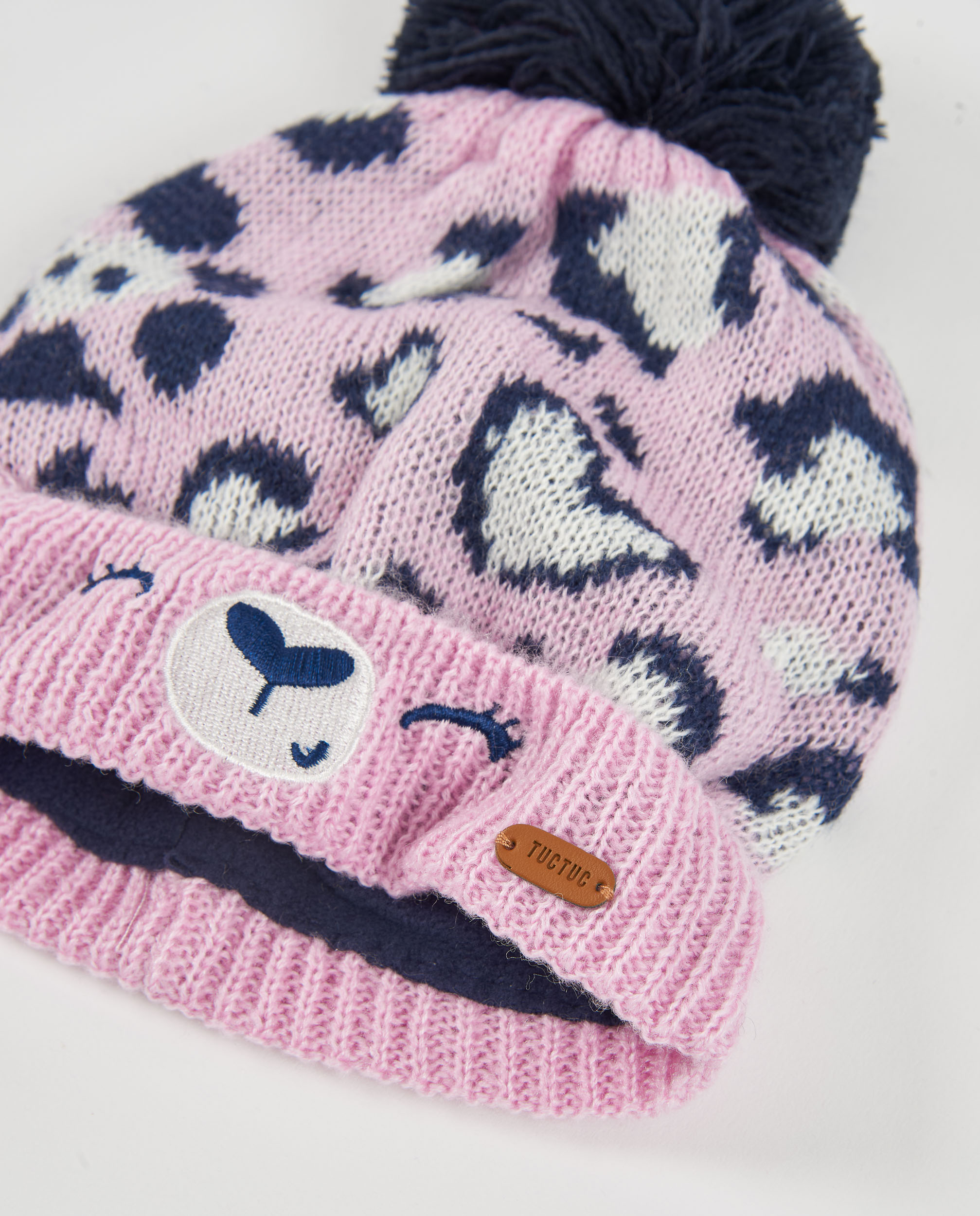 Set Infantil de Tricô com Chapéu e Gola em Animal Print Rosa-3
