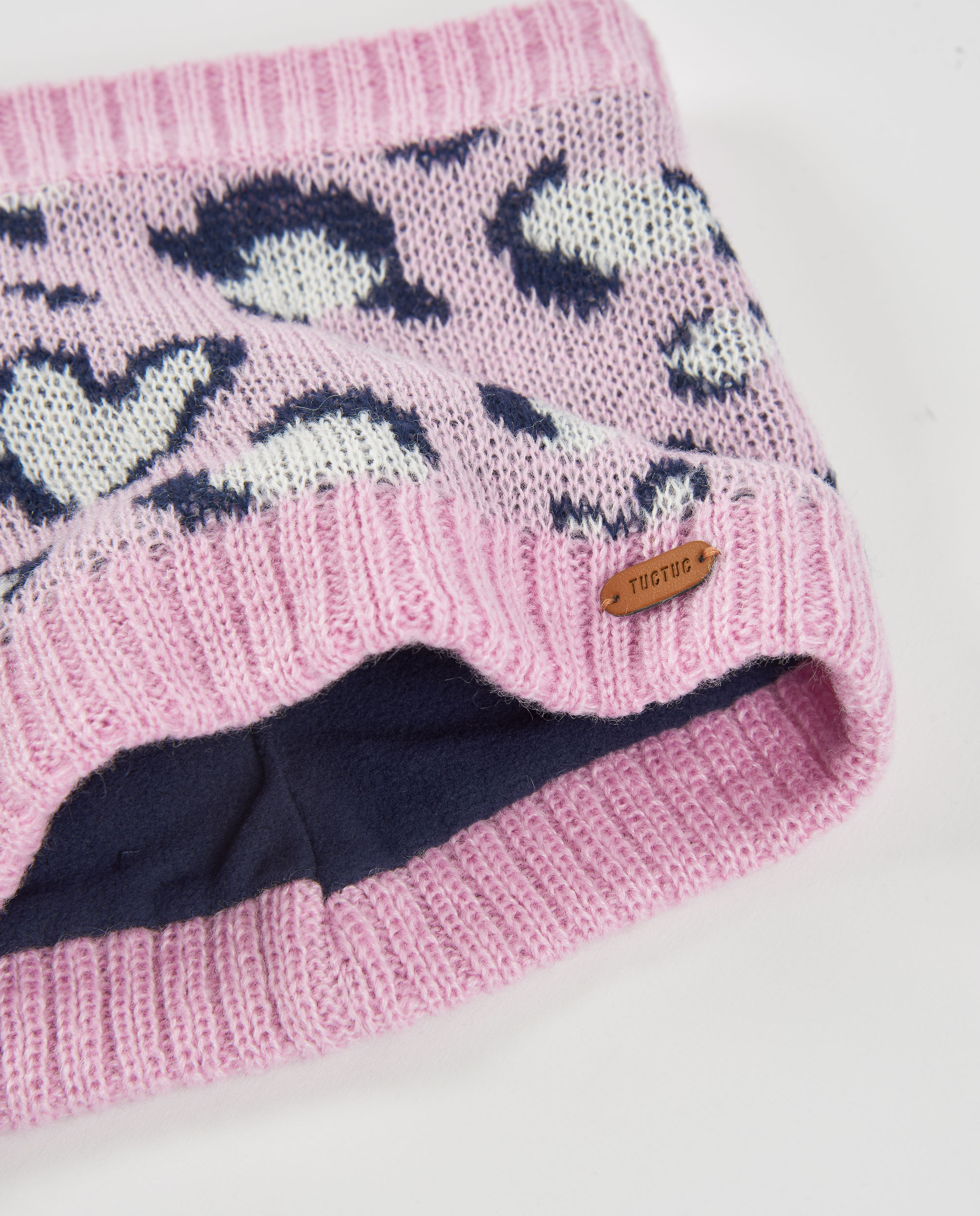 Set Infantil de Tricô com Chapéu e Gola em Animal Print Rosa-4