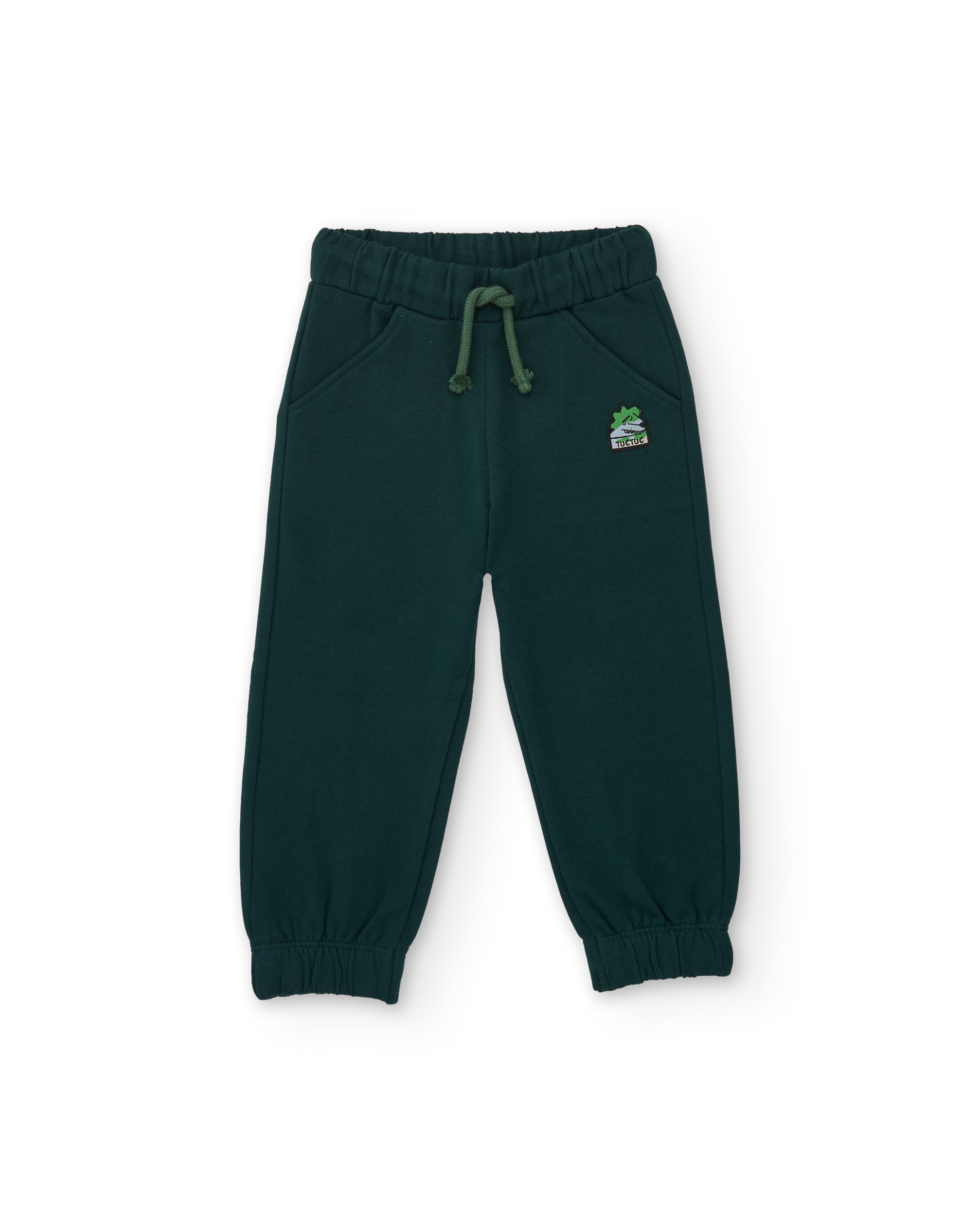 Calças Infantil de Felpa com Cintura Ajuste Confortável e Cordão Verde-2
