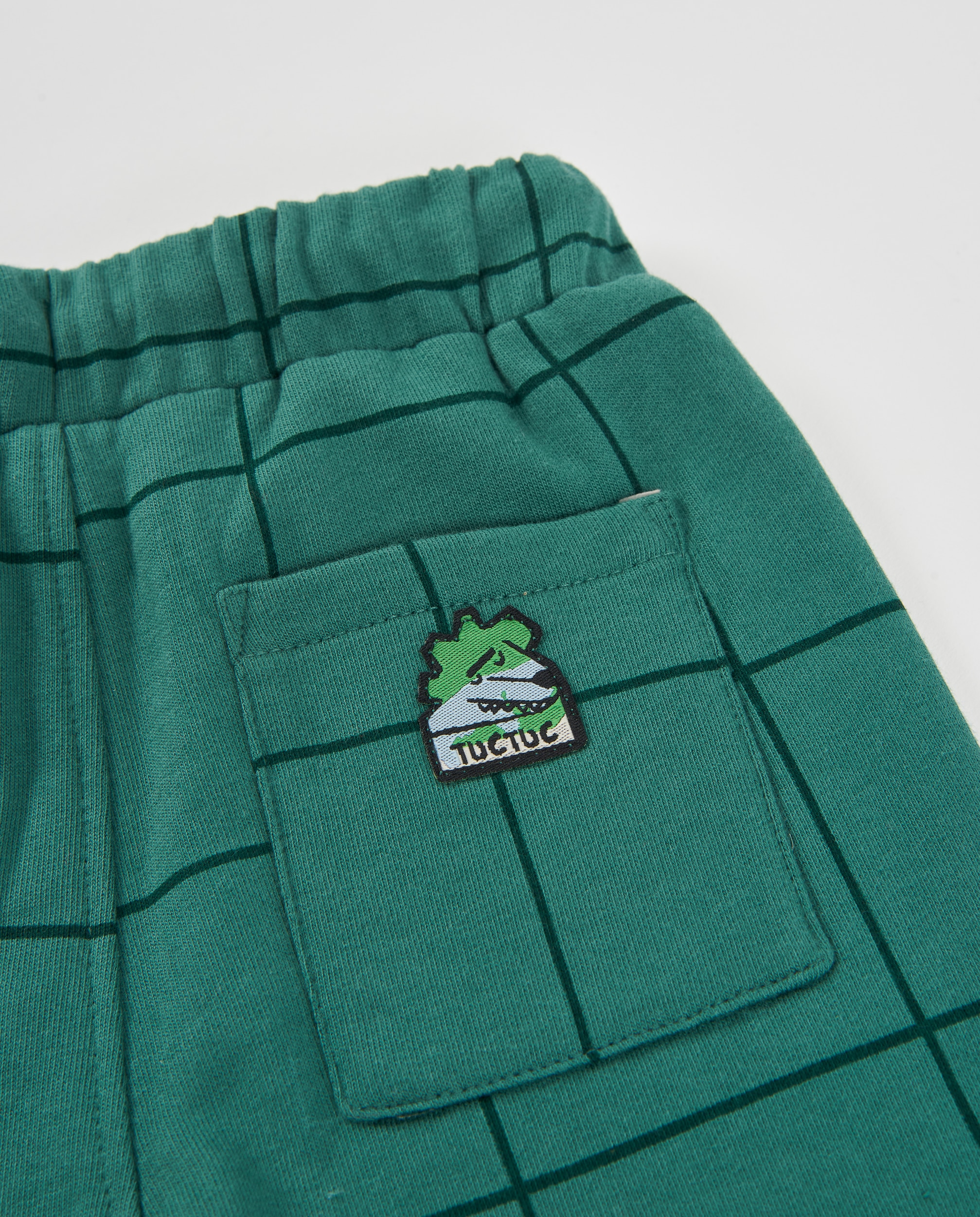 Calças Infantil de Felpa com Design Aos Quadrados e Cordão Verde-4