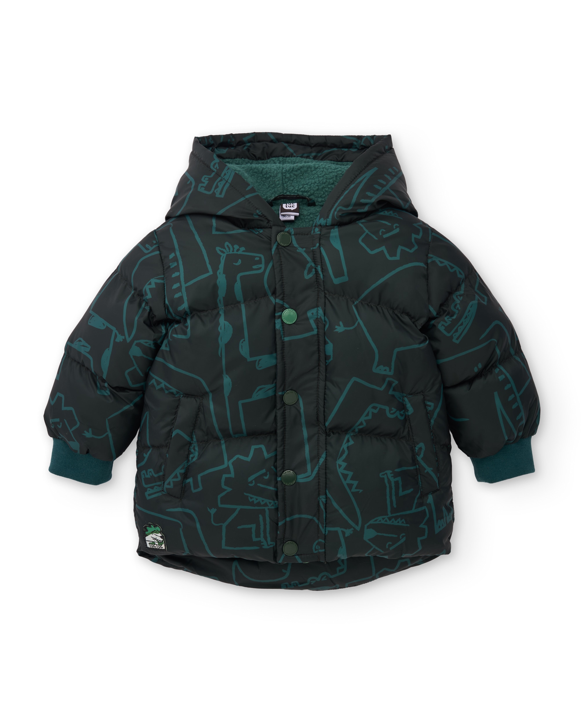 Sobretudo Infantil de Tecido Plano com Print de Rinocerontes e Forro Suave Verde-2