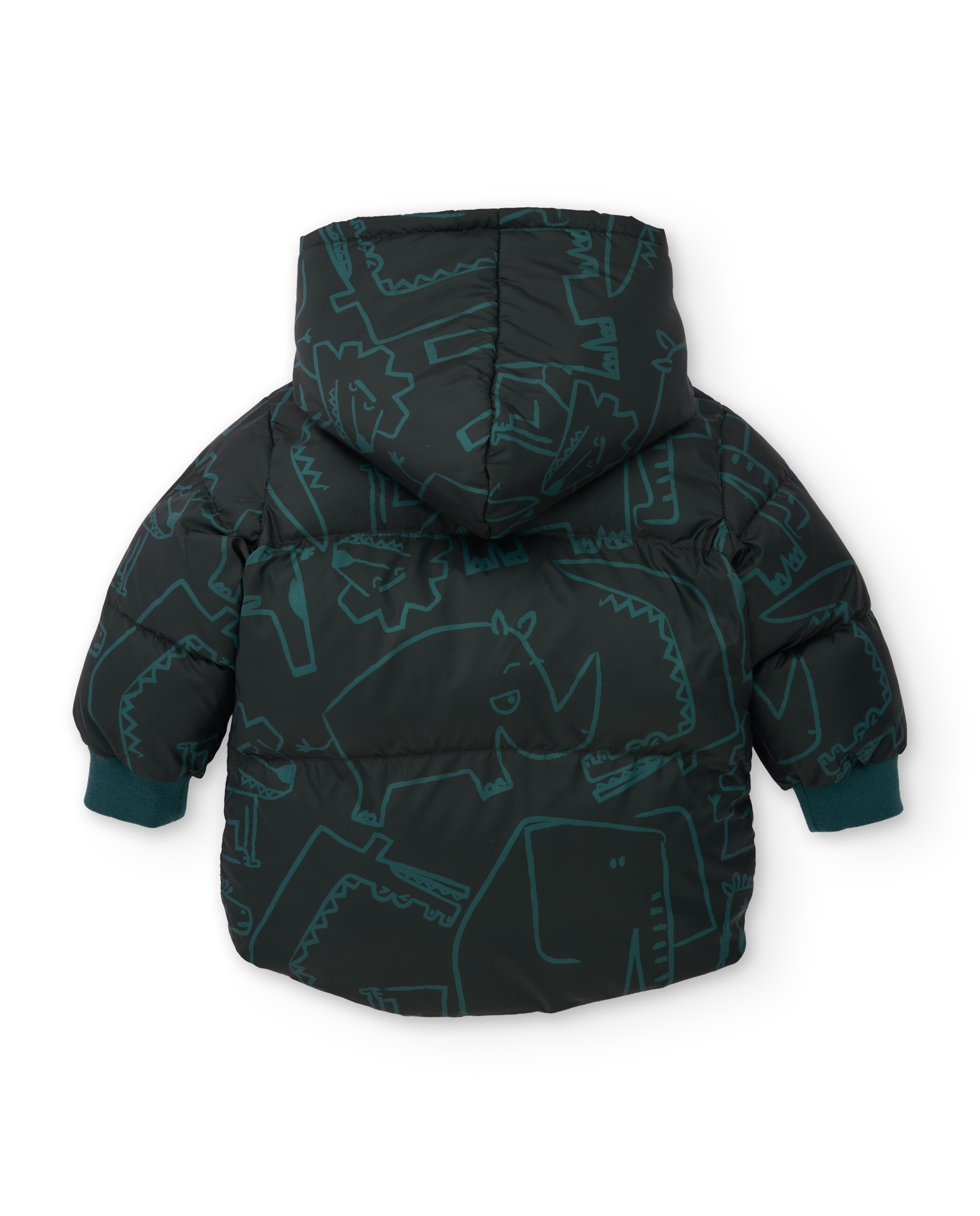 Sobretudo Infantil de Tecido Plano com Print de Rinocerontes e Forro Suave Verde-3