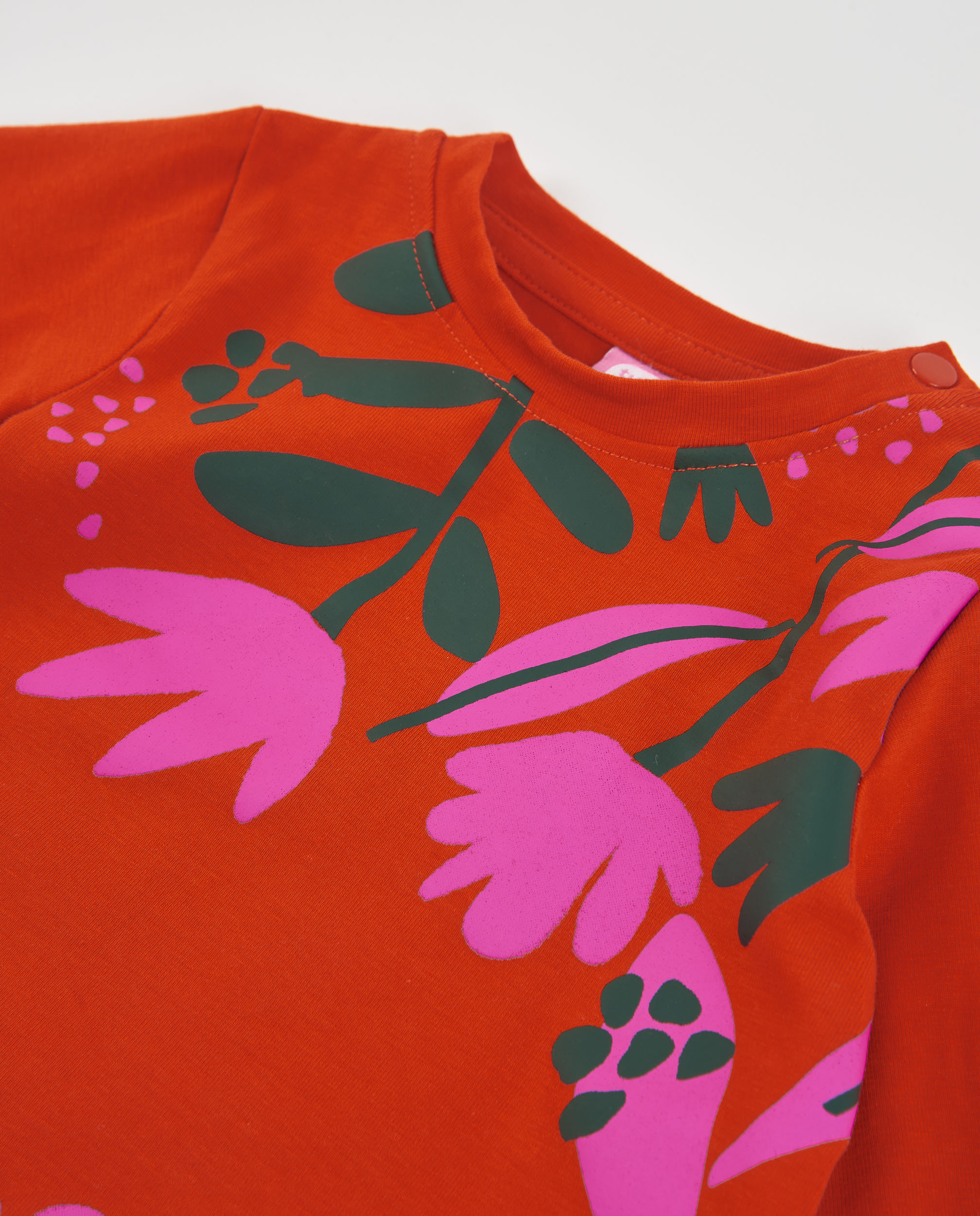 T-shirt Infantil de Malha com Estampado de Flores e Manga Comprida Laranja-3