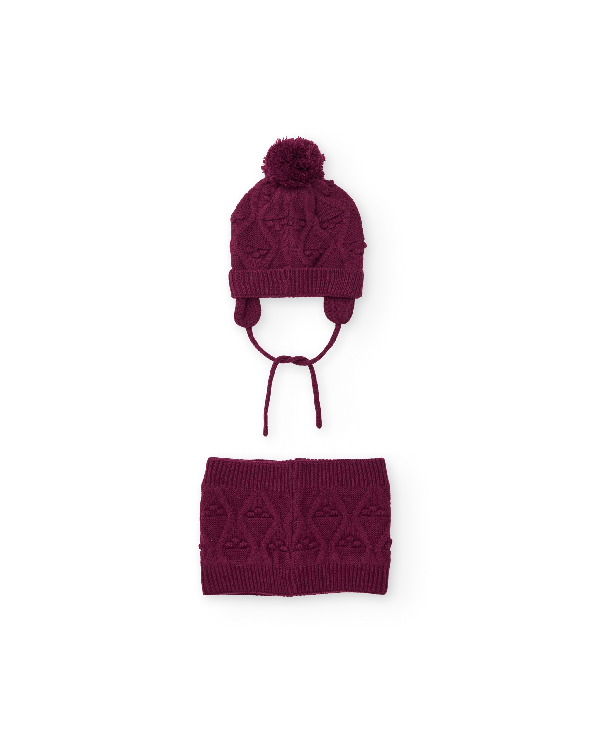 Set Infantil de Tricô com Chapéu e Gola Texturizada Bordeaux-2
