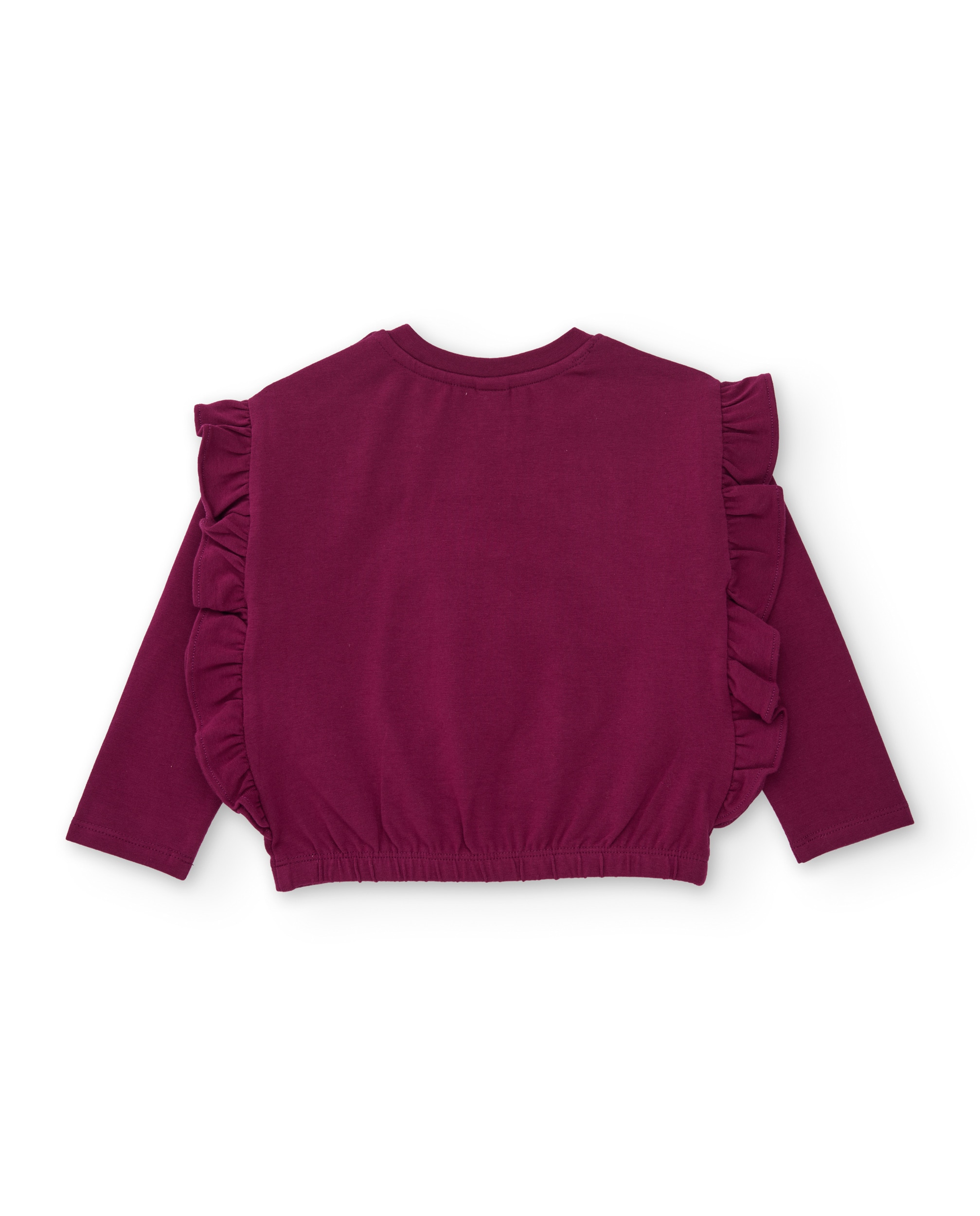 T-shirt Infantil de Malha com Folhos nas Mangas e Design Floral Bordeaux-3