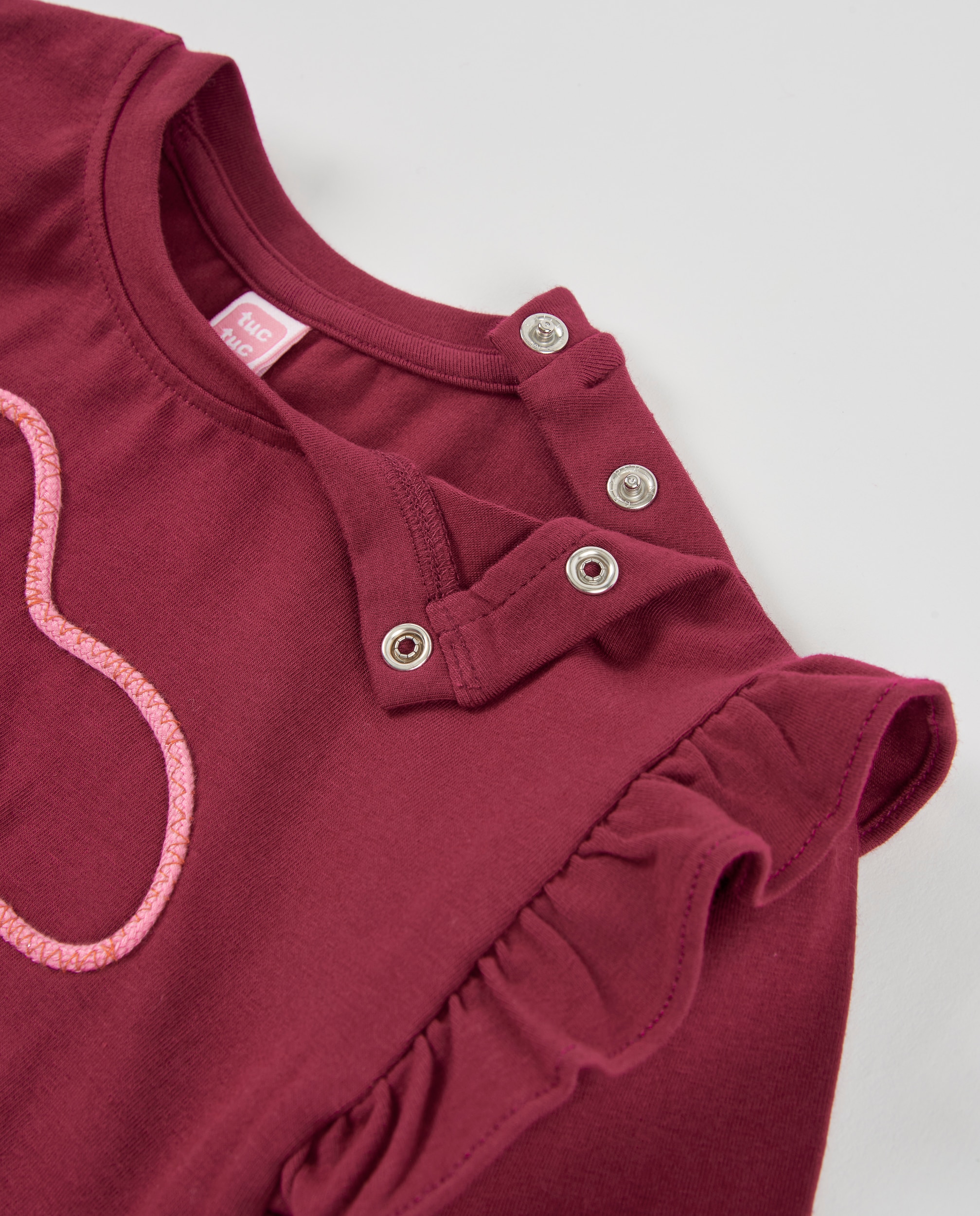 T-shirt Infantil de Malha com Folhos nas Mangas e Design Floral Bordeaux-4