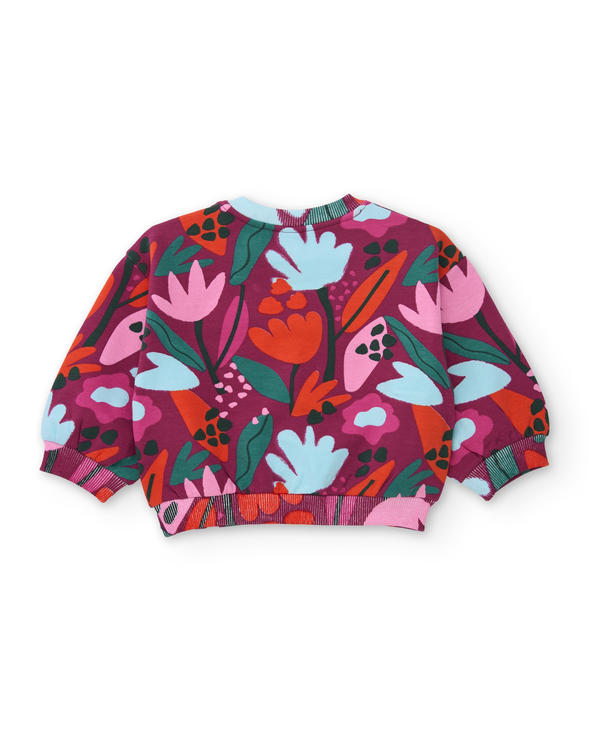 Sweatshirt Infantil de Felpa com Estampado Floral e Cores Vivas Bordeaux-3