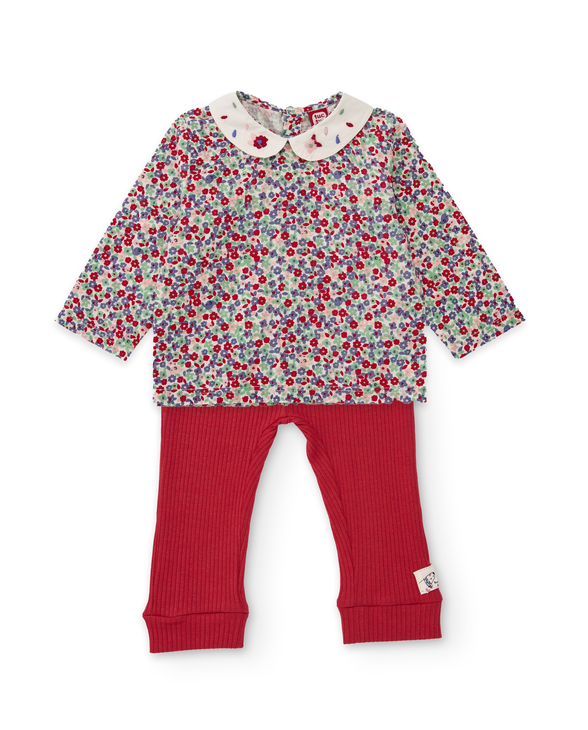 Imagem 0 de Conjunto para Bebé com Blusa de Tecido Plano e Leggings de Malha Canelada