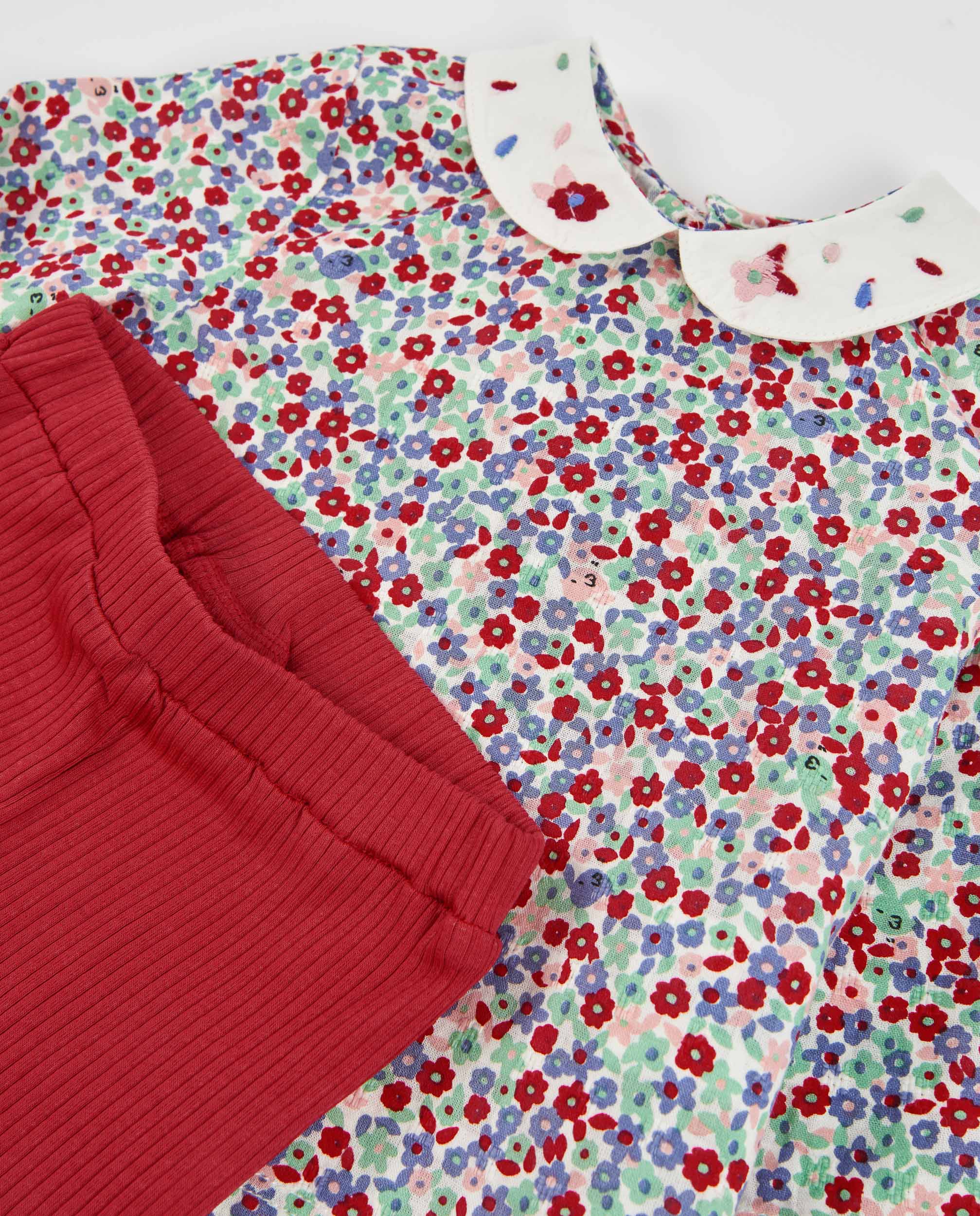 Conjunto para Bebé com Blusa de Tecido Plano e Leggings de Malha Canelada Multicolor-6