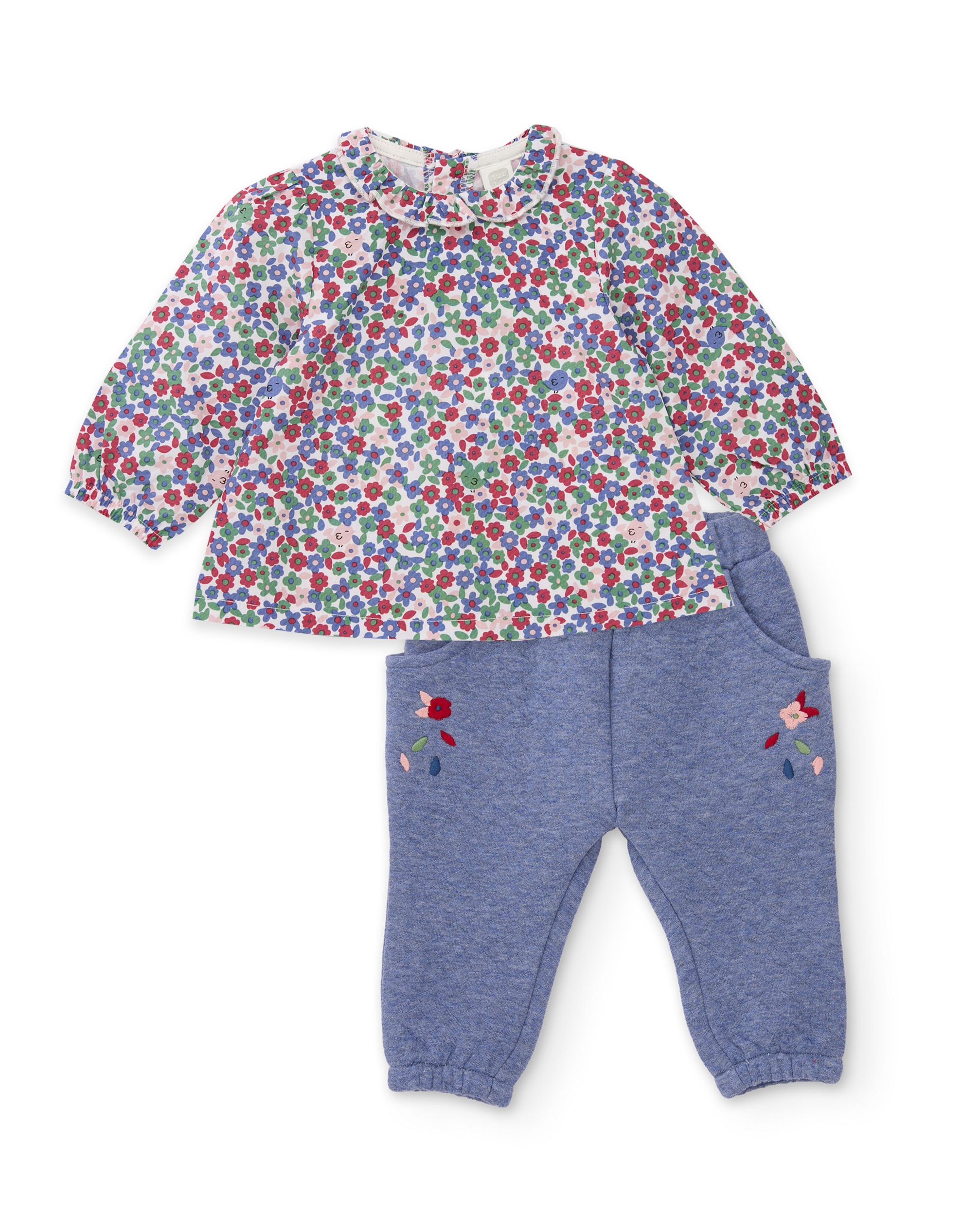 Imagem 0 de Conjunto para Bebé com Blusa Floral de Tecido Plano e Calças de Malha