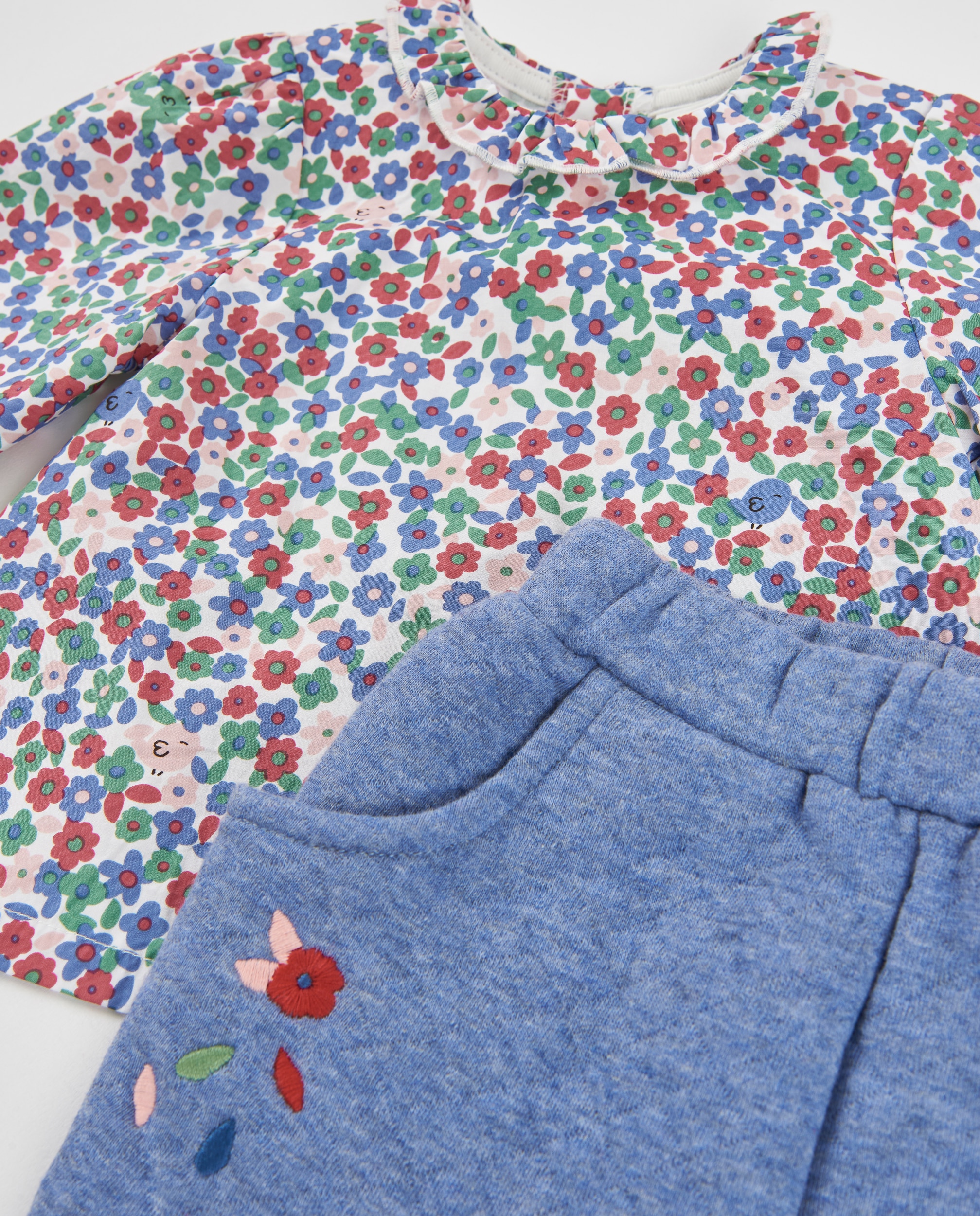 Conjunto para Bebé com Blusa Floral de Tecido Plano e Calças de Malha Multicolor-6