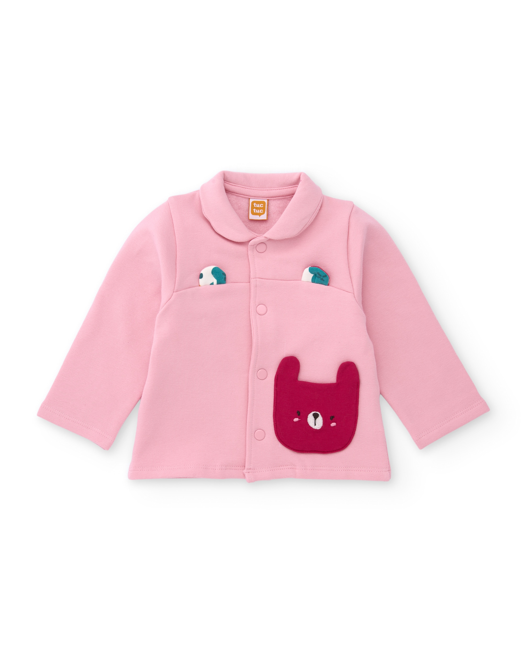 Conjunto de Felpa para Bebé de Três Peças com Detalhes Bordados Rosa-2