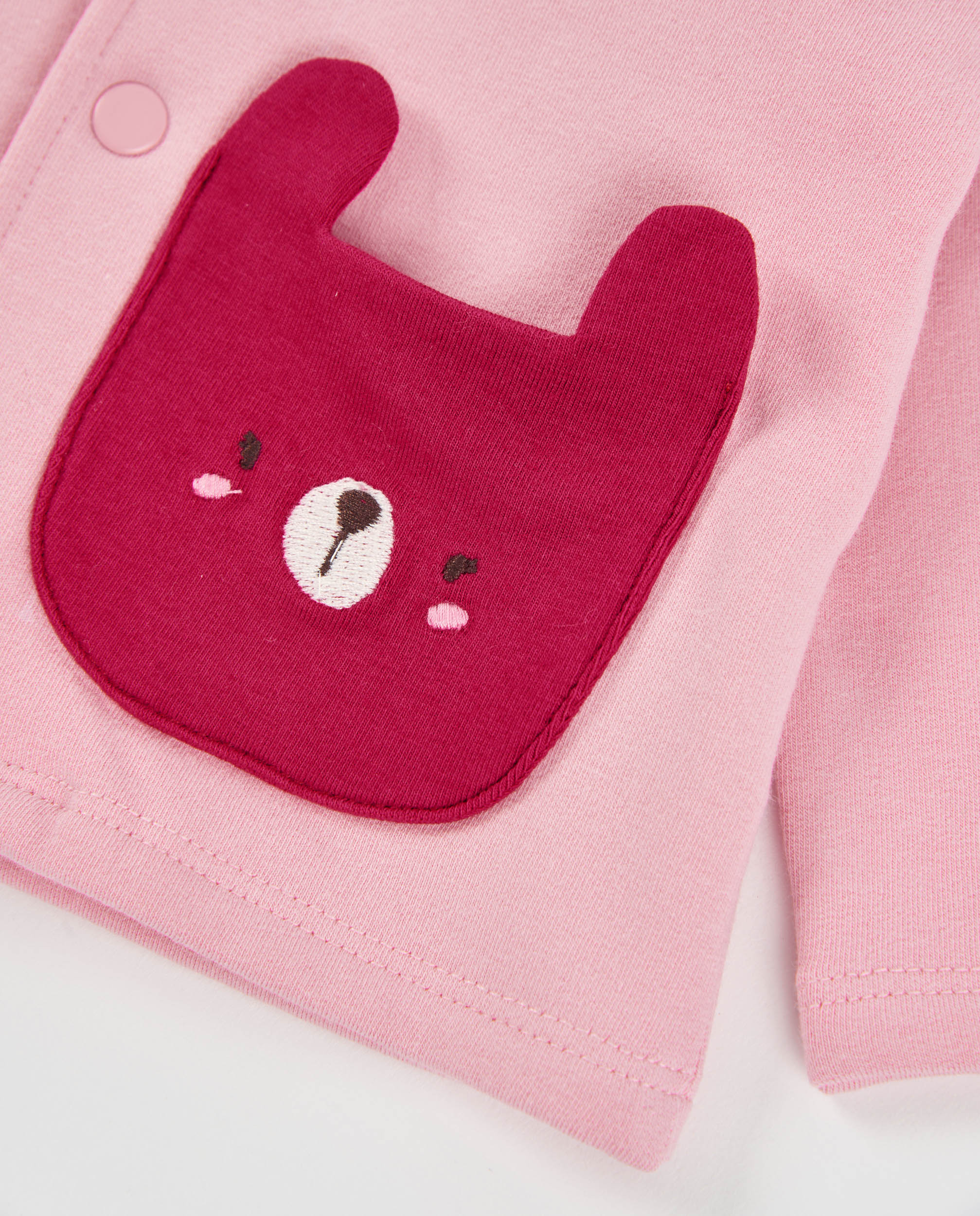 Conjunto de Felpa para Bebé de Três Peças com Detalhes Bordados Rosa-8