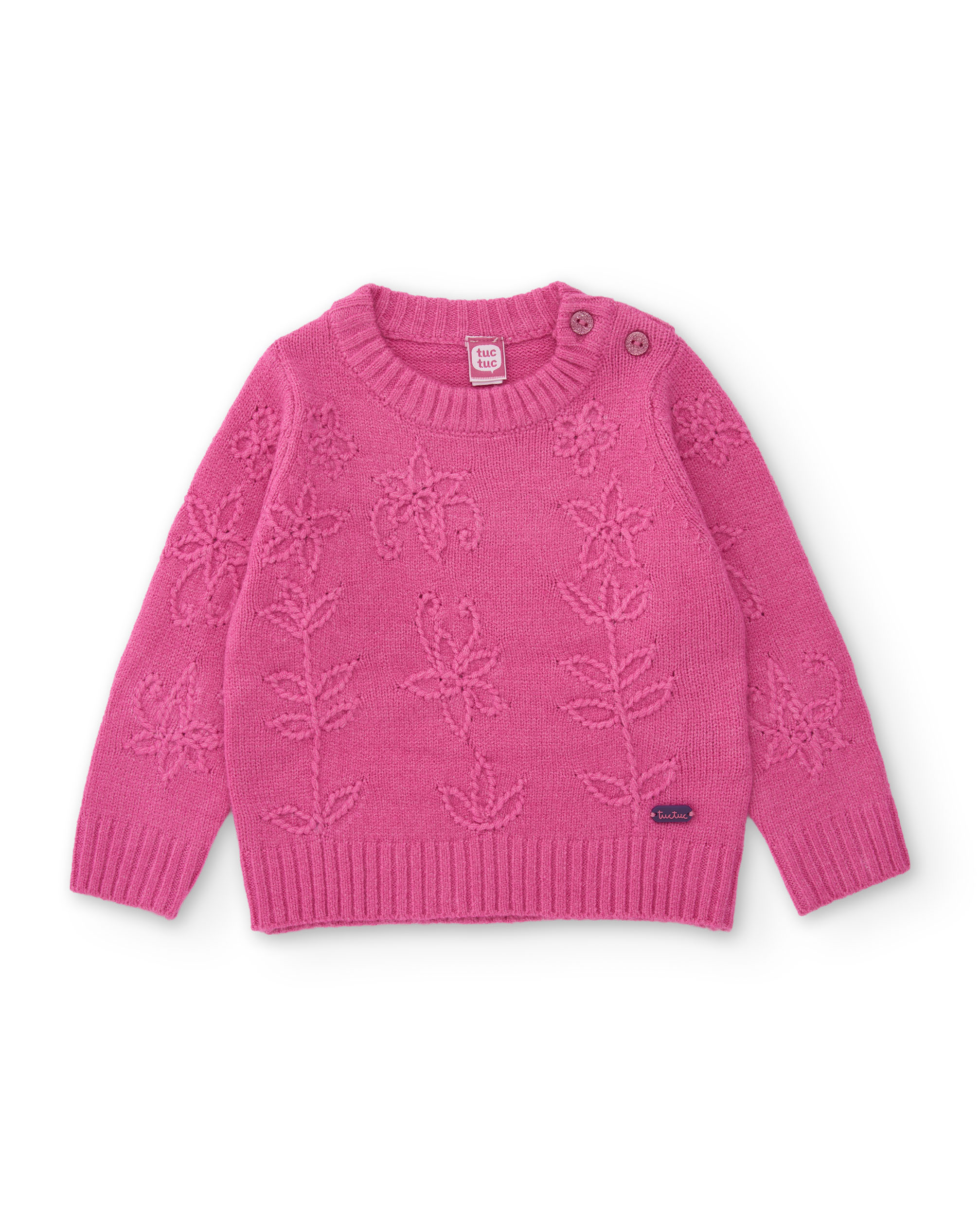 Imagem 0 de Camisola Infantil de Tricô com Estampado Floral e Botões no Ombro