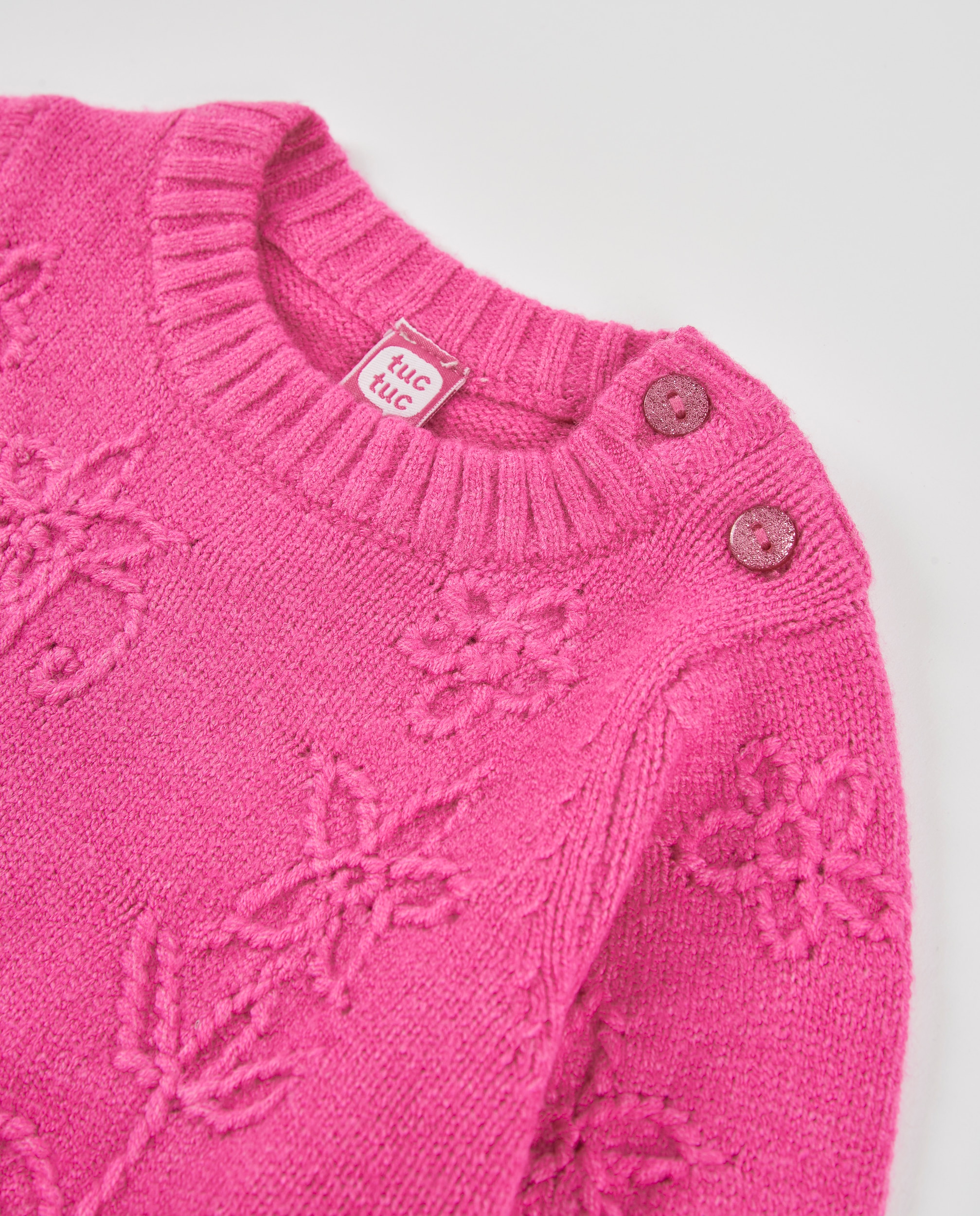 Camisola Infantil de Tricô com Estampado Floral e Botões no Ombro Rosa-3