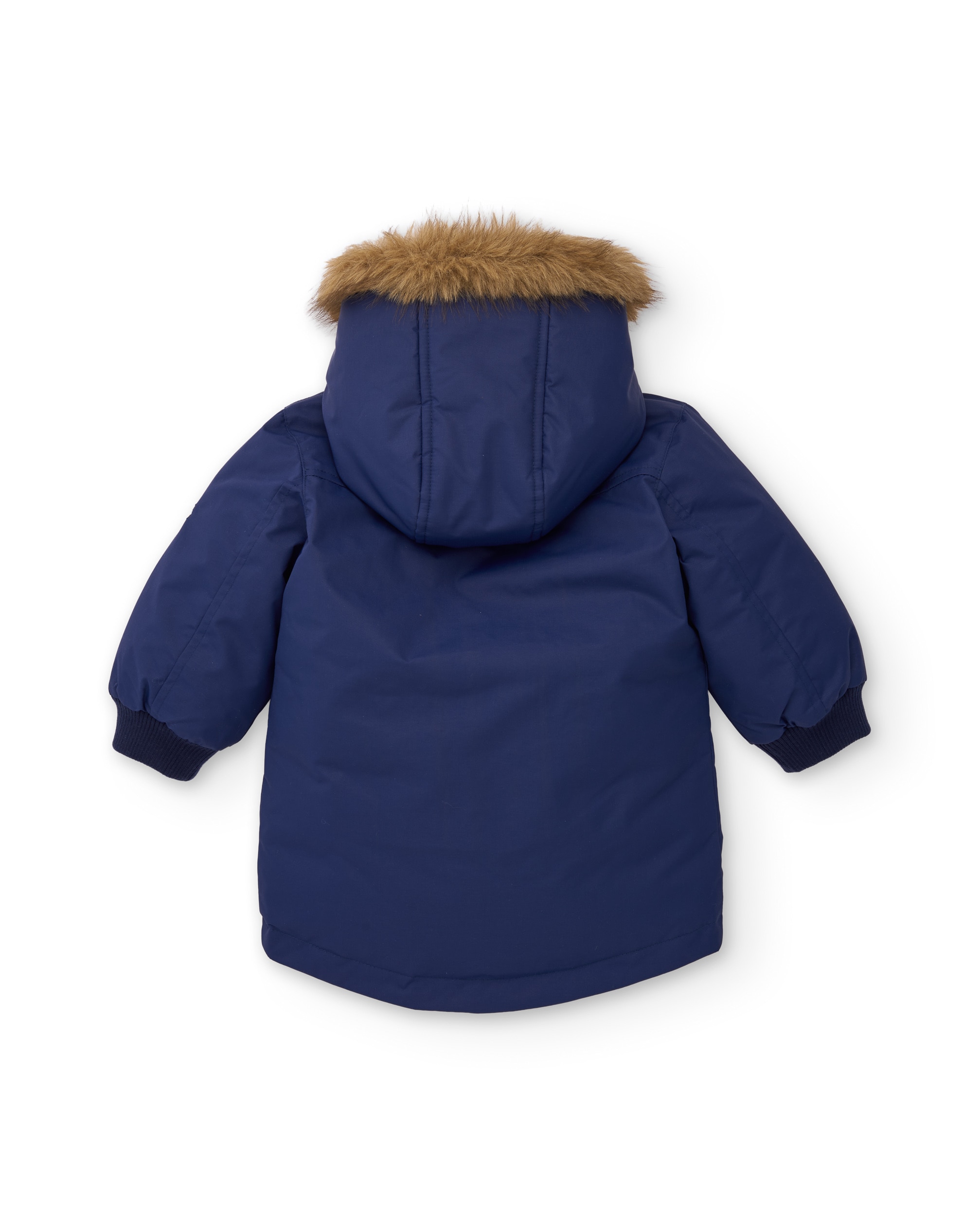 Sobretudo Infantil com Capuz de Rebordo em Pelo e Forro Polar Azul-marinho-3