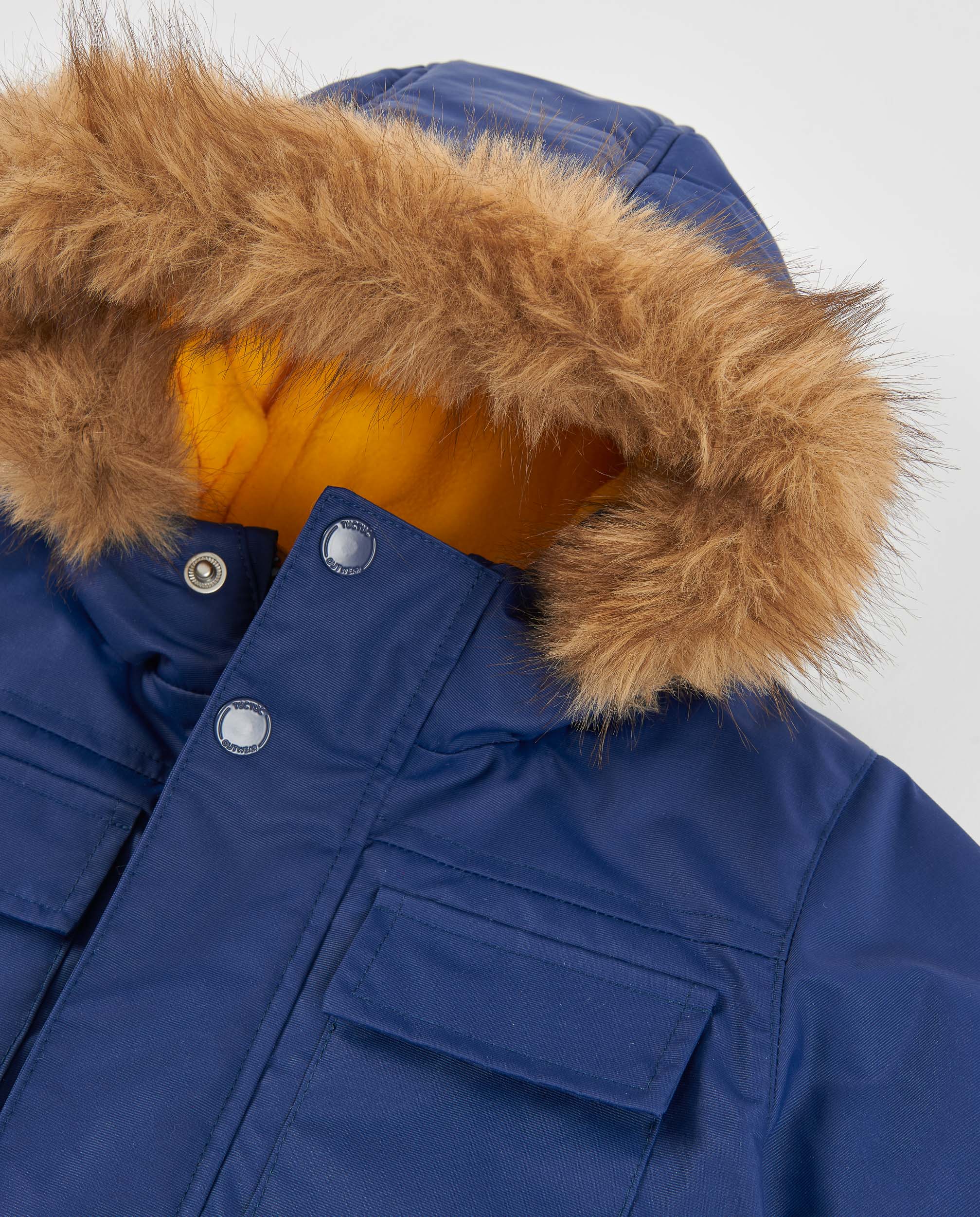 Sobretudo Infantil com Capuz de Rebordo em Pelo e Forro Polar Azul-marinho-4