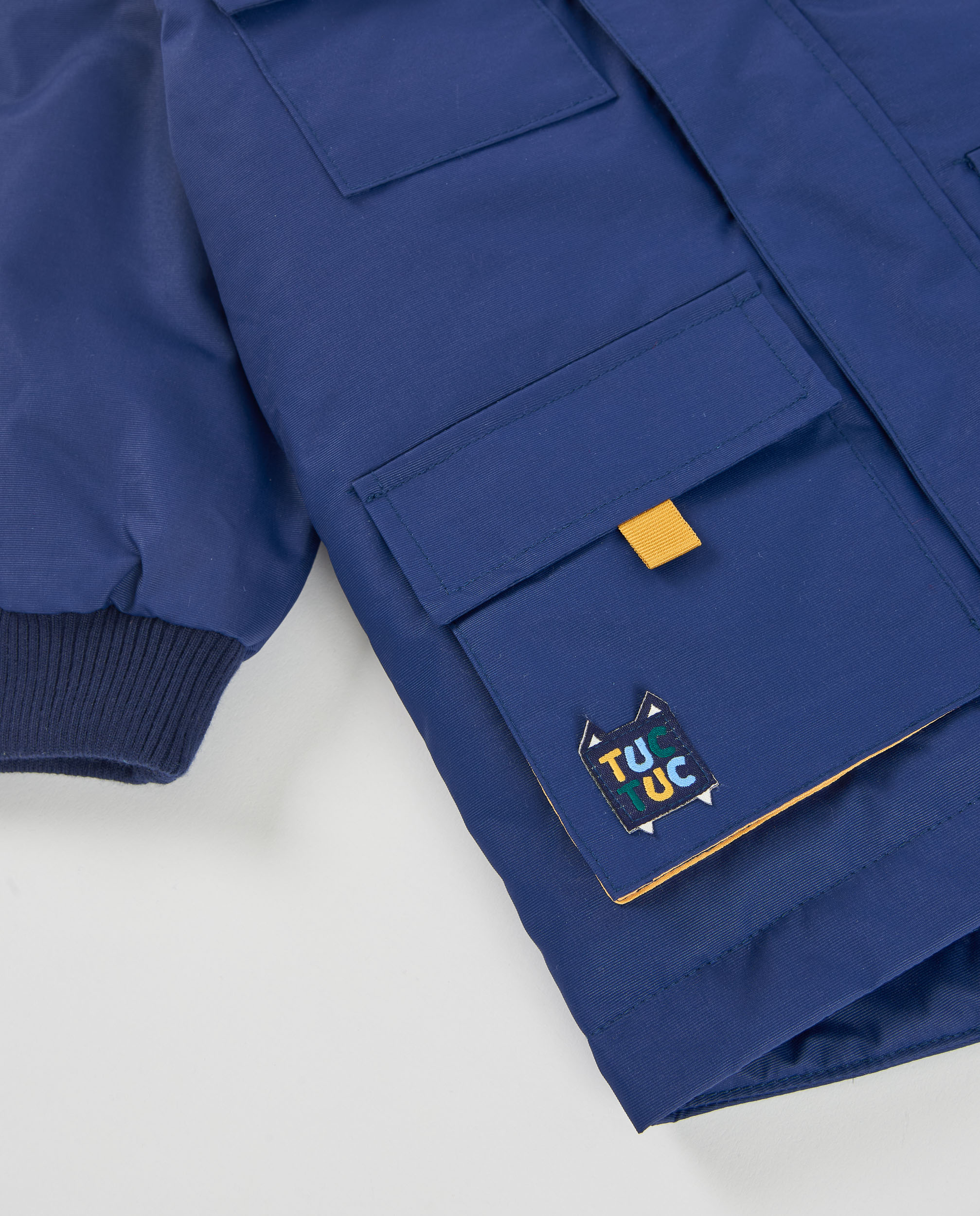 Sobretudo Infantil com Capuz de Rebordo em Pelo e Forro Polar Azul-marinho-5