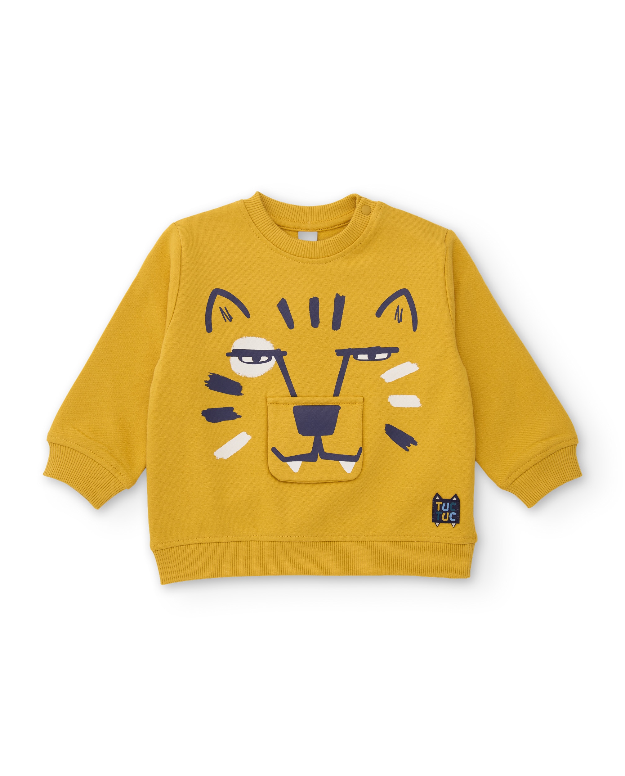 Sweatshirt Infantil de Felpa com Design Tigre e Aplique Divertido Amarelo-2