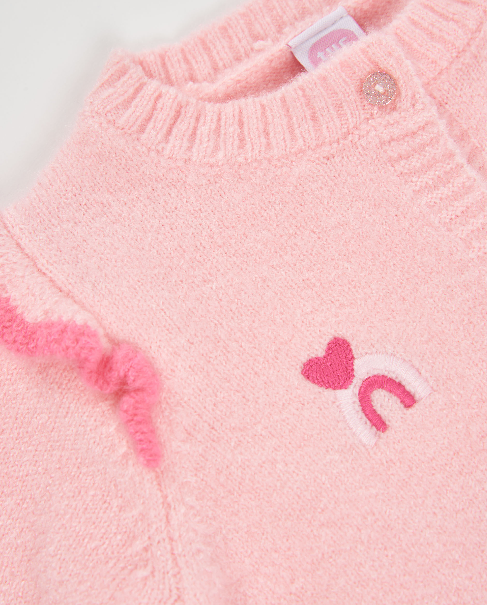 Casaco de Tricô para Bebé com Folhos nos Ombros Rosa-3