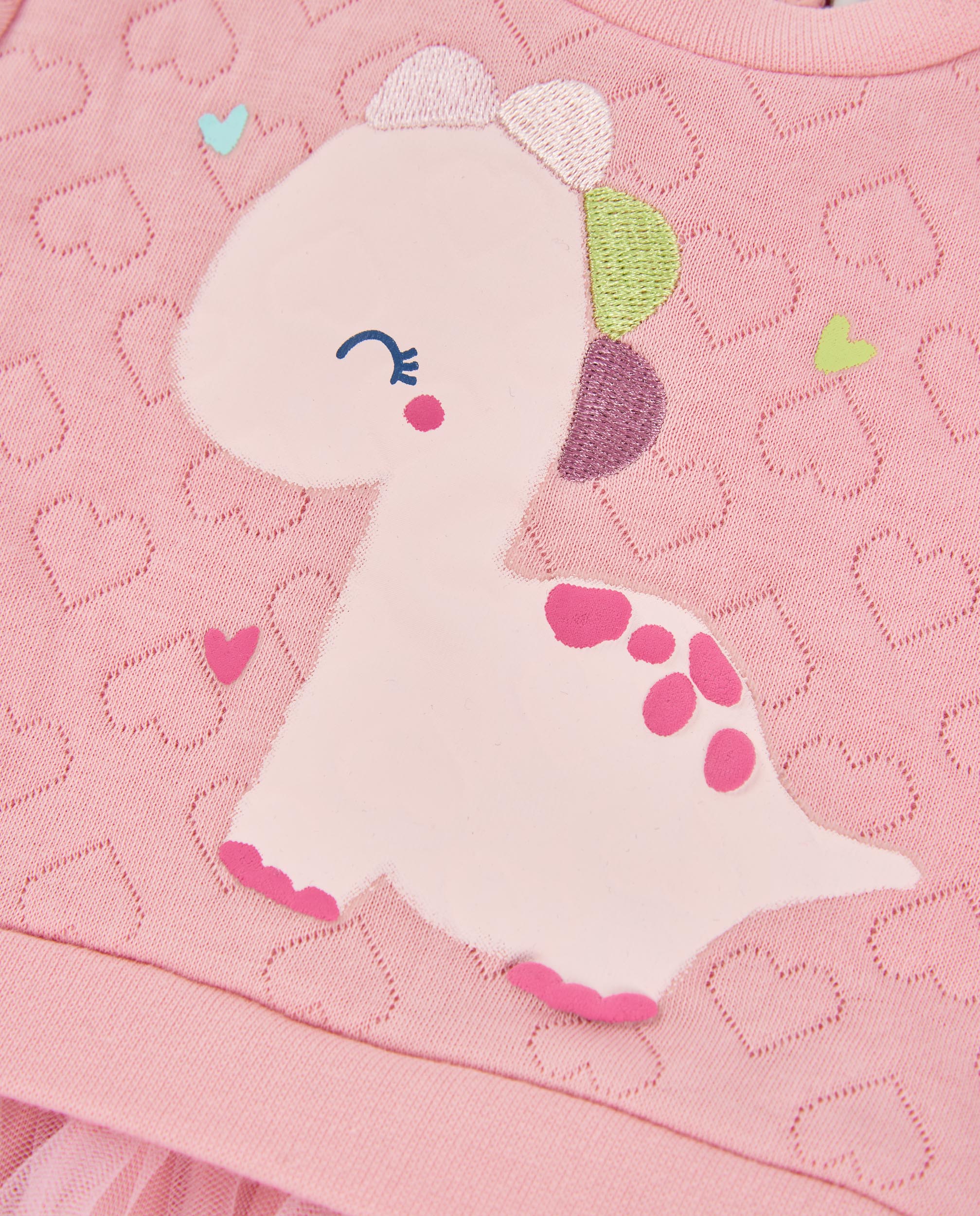 Vestido de Felpa para Bebé com Design de Dinossauro Rosa-3
