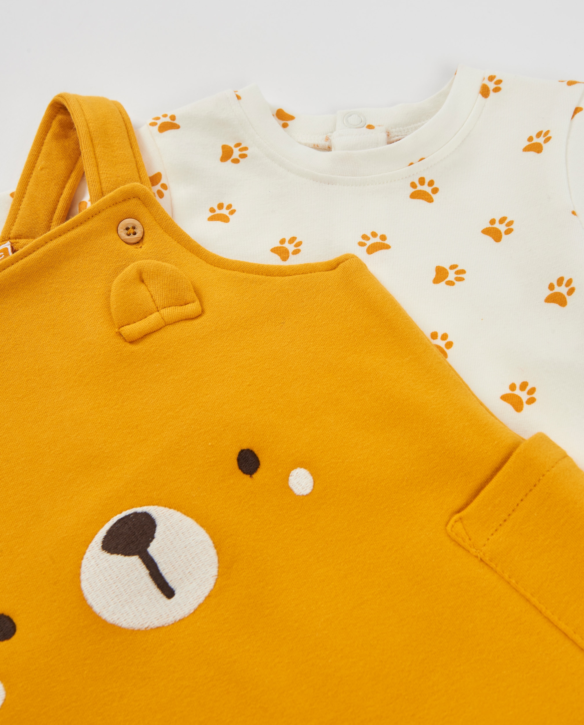 Conjunto de Felpa para Bebé com T-shirt Estampada Mostarda-6