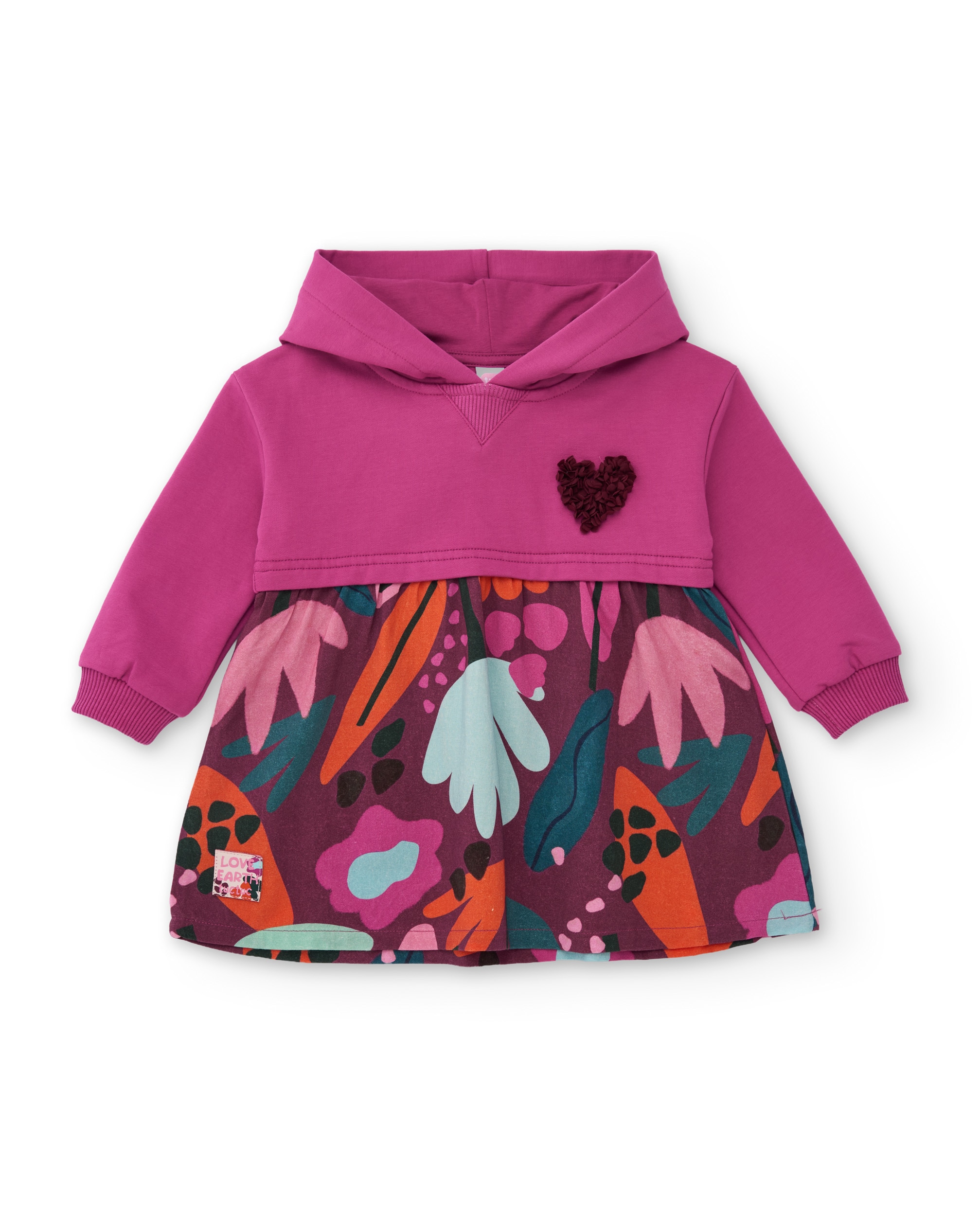 Imagem 0 de Vestido Infantil de Tecido Plano com Capuz e Estampado Floral
