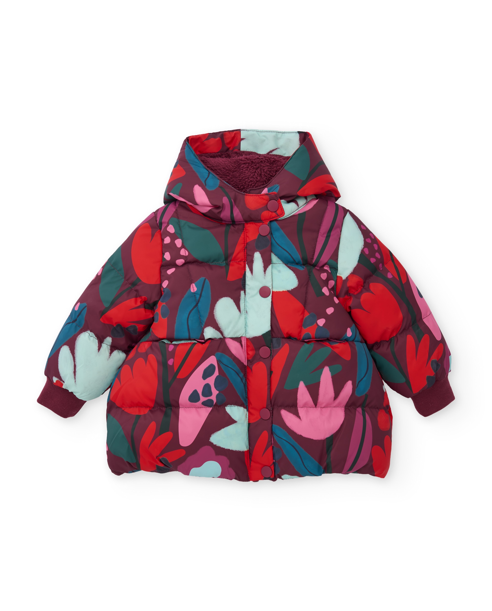 Sobretudo Infantil Acolchoado com Estampado Floral e Cores Vivas Tuc tuc Bordeaux-2