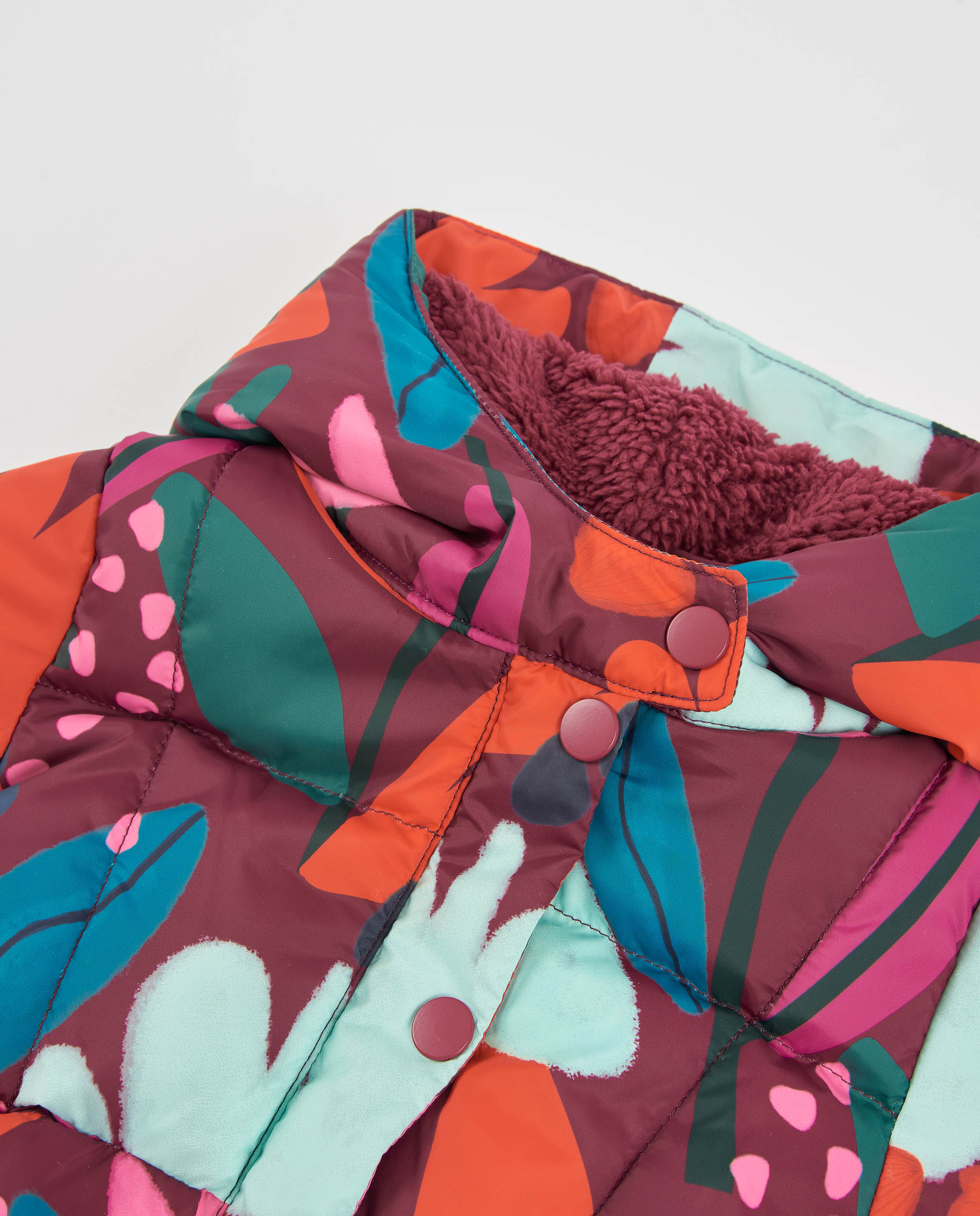 Sobretudo Infantil Acolchoado com Estampado Floral e Cores Vivas Tuc tuc Bordeaux-4