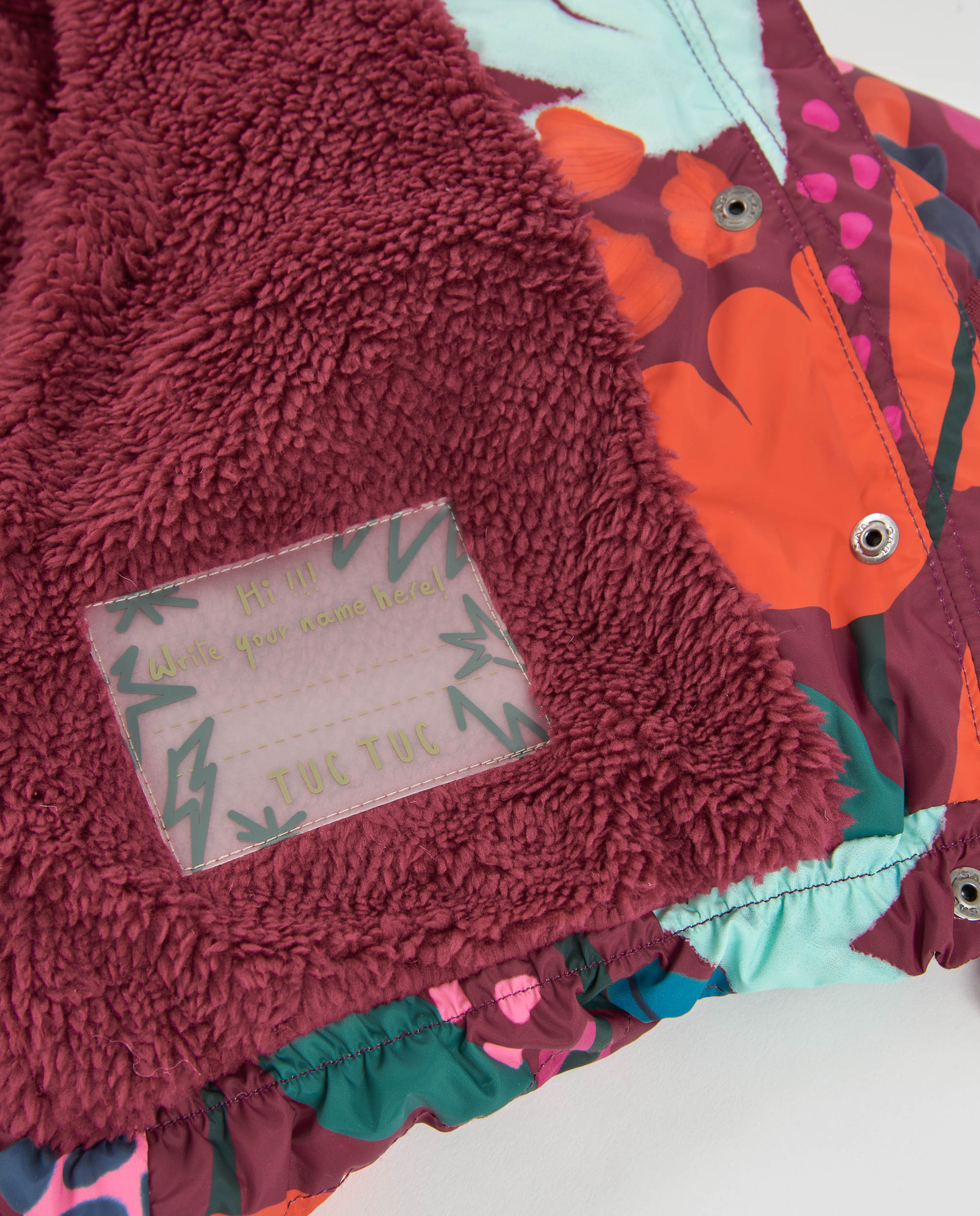 Sobretudo Infantil Acolchoado com Estampado Floral e Cores Vivas Tuc tuc Bordeaux-5