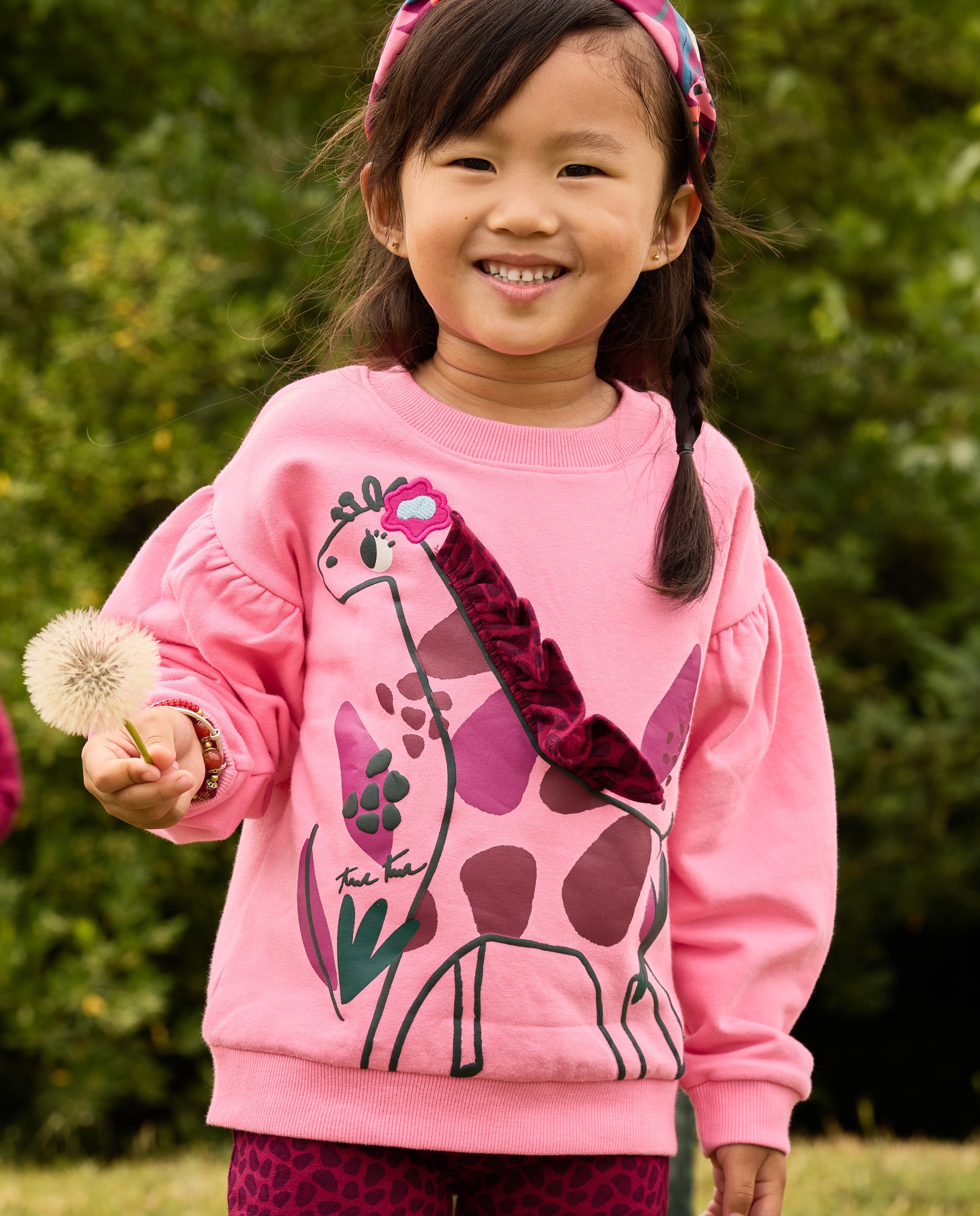 Sweatshirt Infantil de Felpa com Estampado de Girafa e Folhos Rosa-1