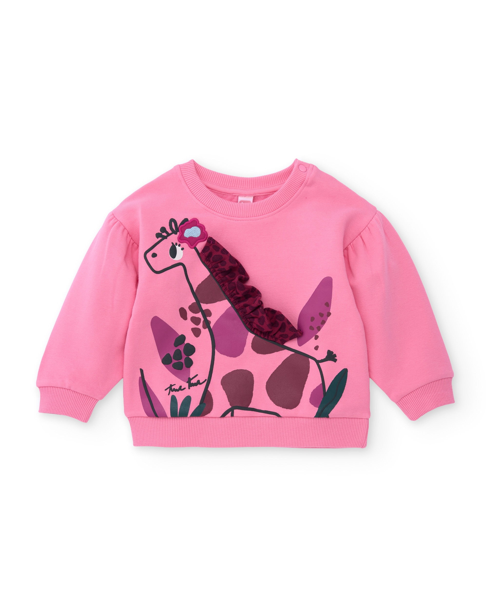Sweatshirt Infantil de Felpa com Estampado de Girafa e Folhos Rosa-2