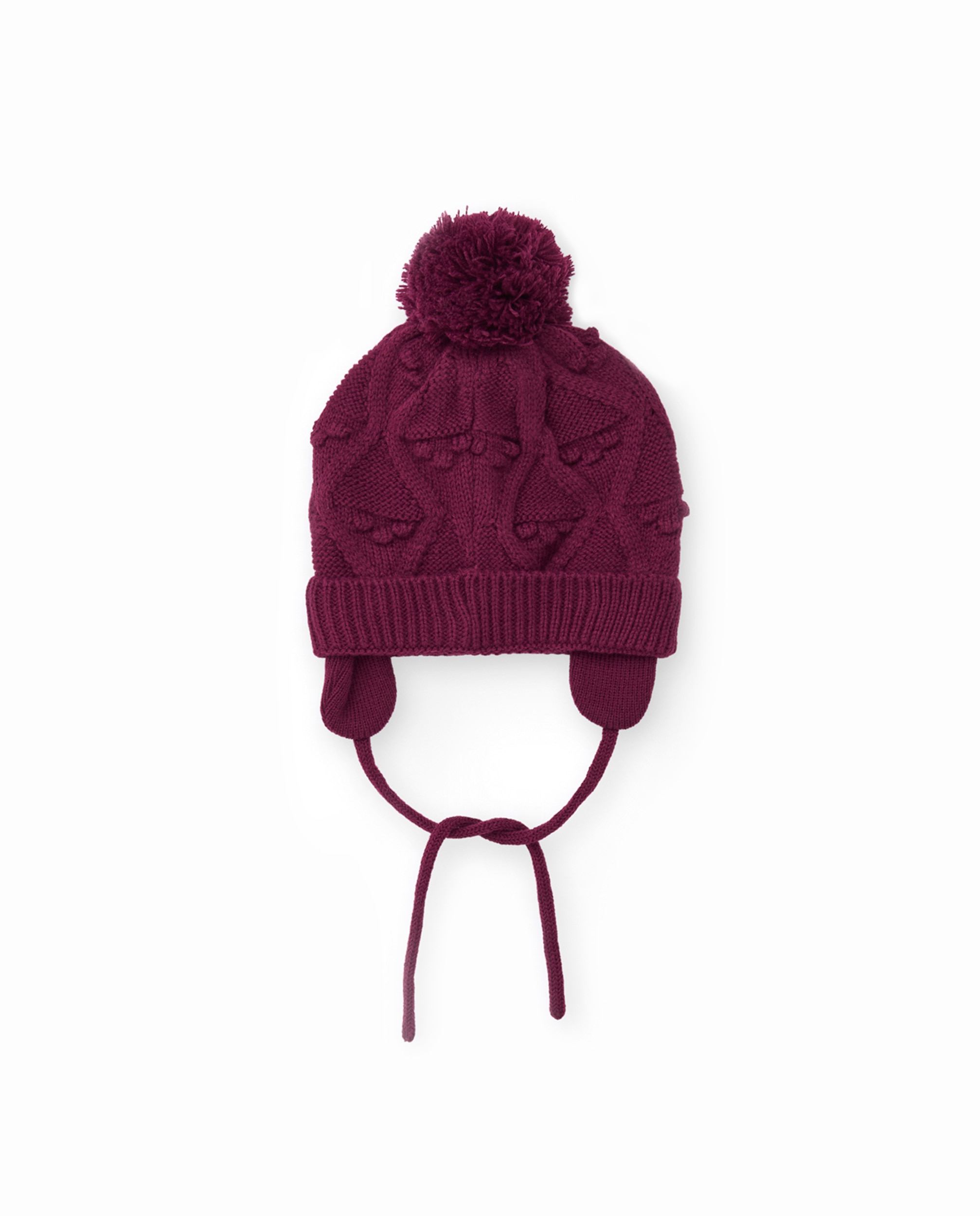 Chapéu Infantil de Tricô com Pompom e Orelhas Bordeaux-2