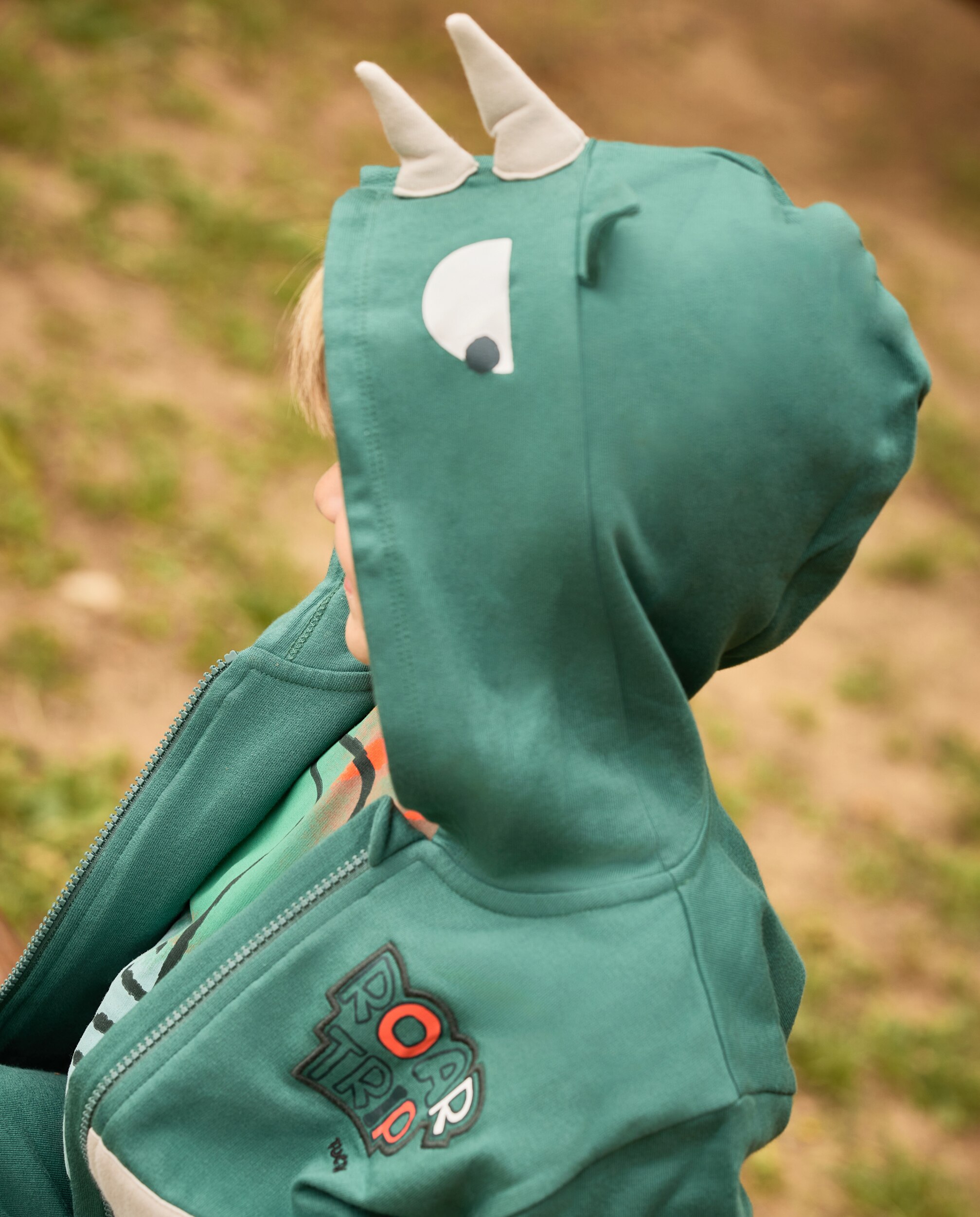 Sweatshirt Infantil de Felpa com Capuz e Design de Rinoceronte Verde-2