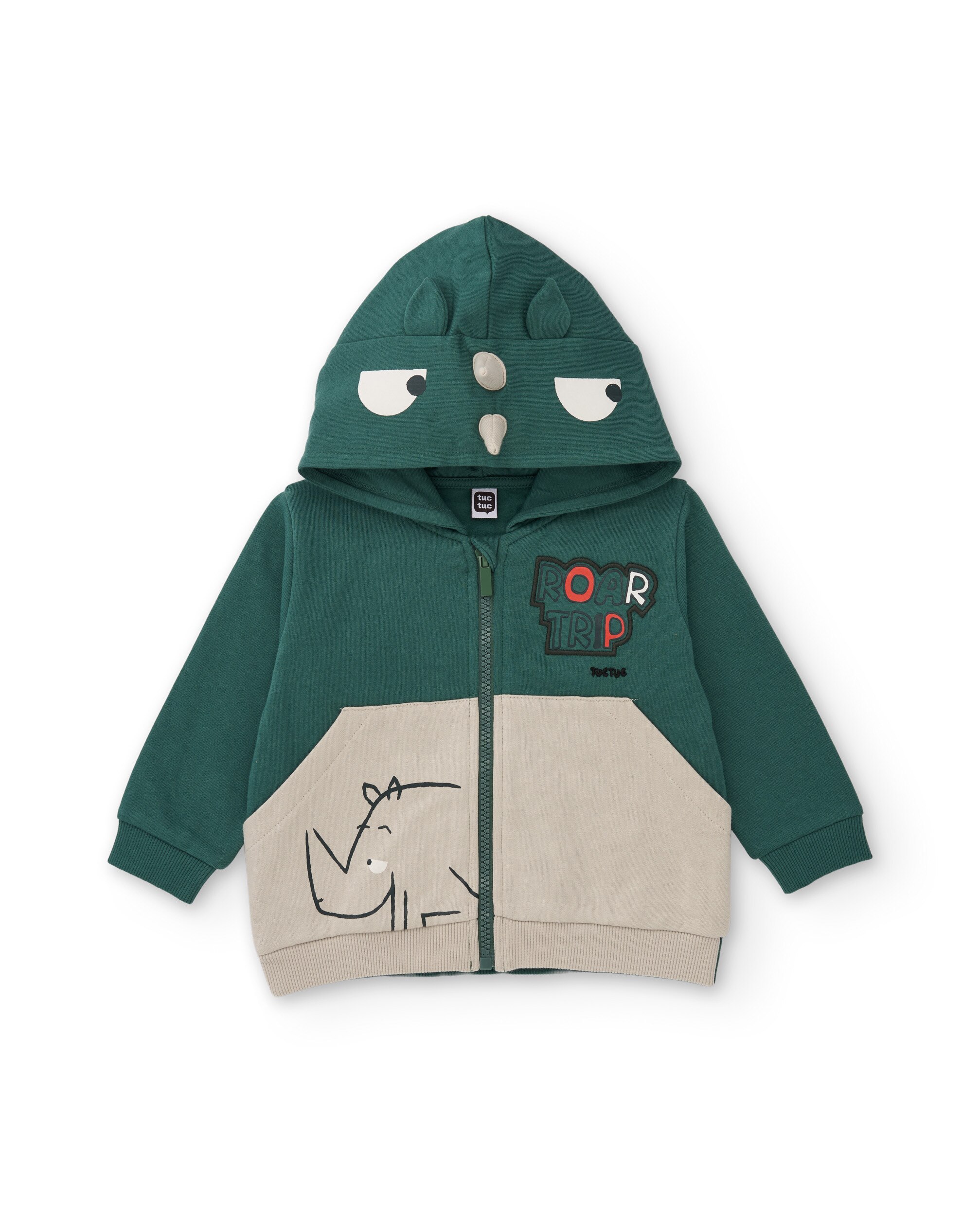 Sweatshirt Infantil de Felpa com Capuz e Design de Rinoceronte Verde-3