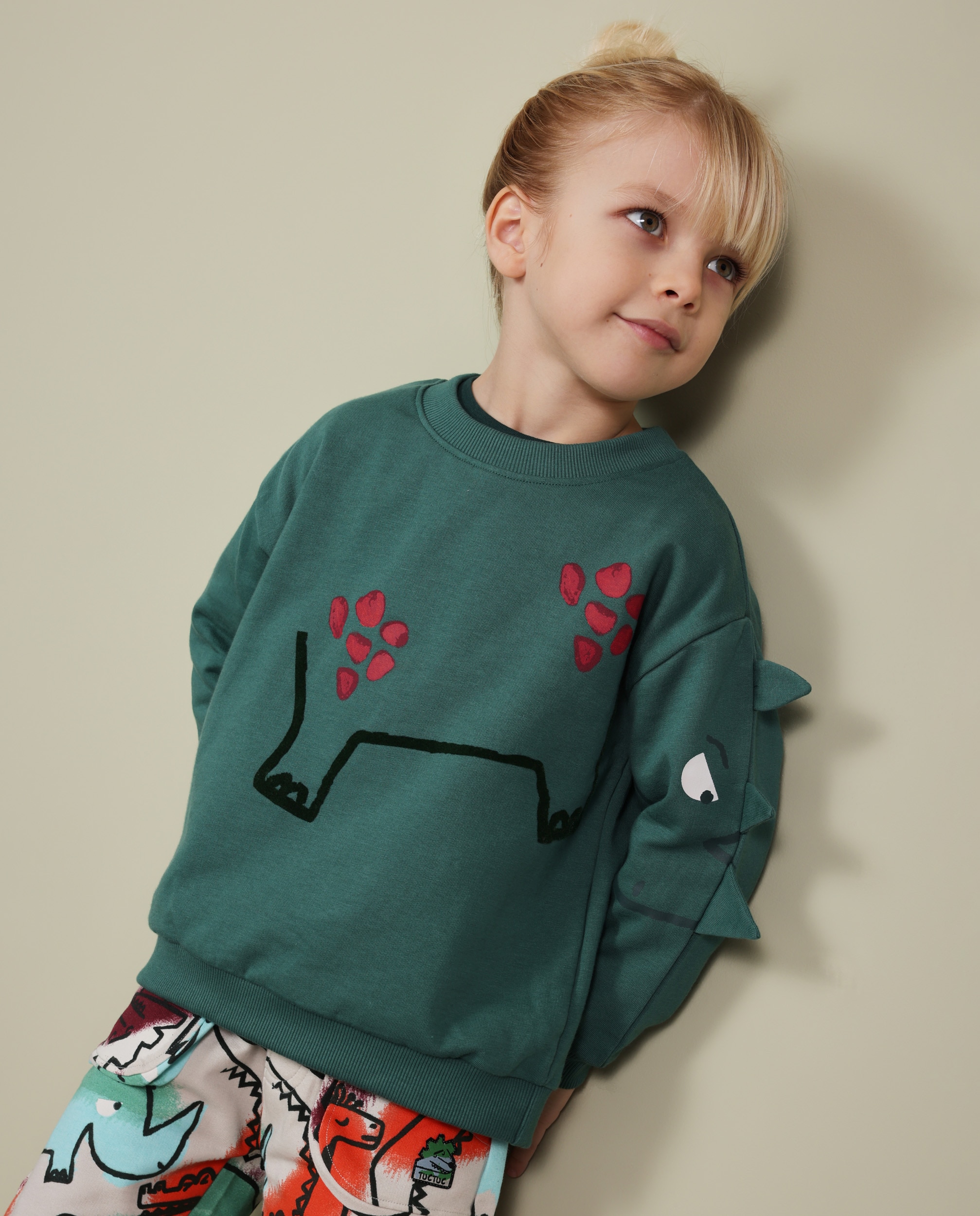 Sweatshirt Infantil de Felpa com Estampado de Rinoceronte Verde-1