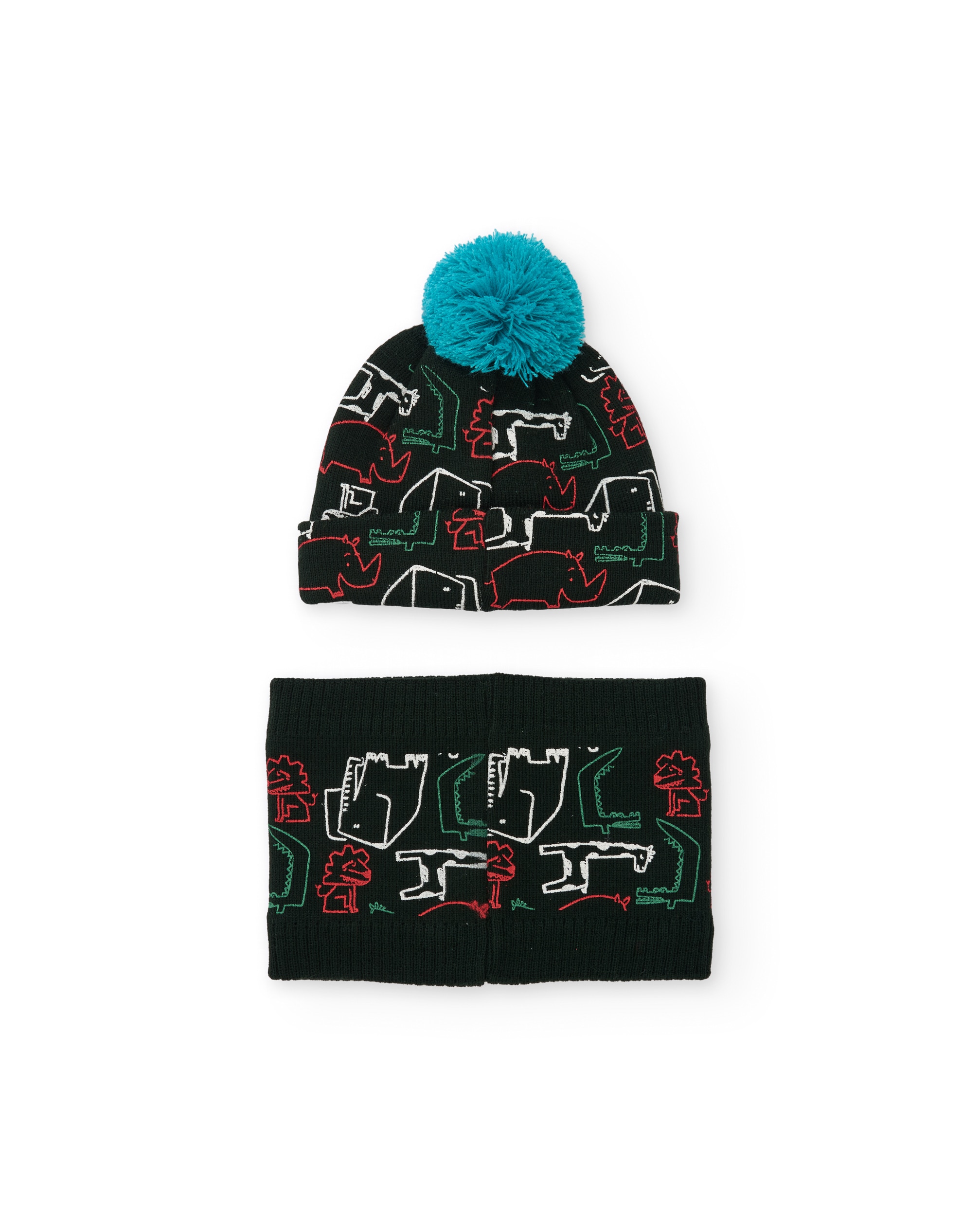 Set Infantil de Tricô com Chapéu e Gola Estampada Verde-2