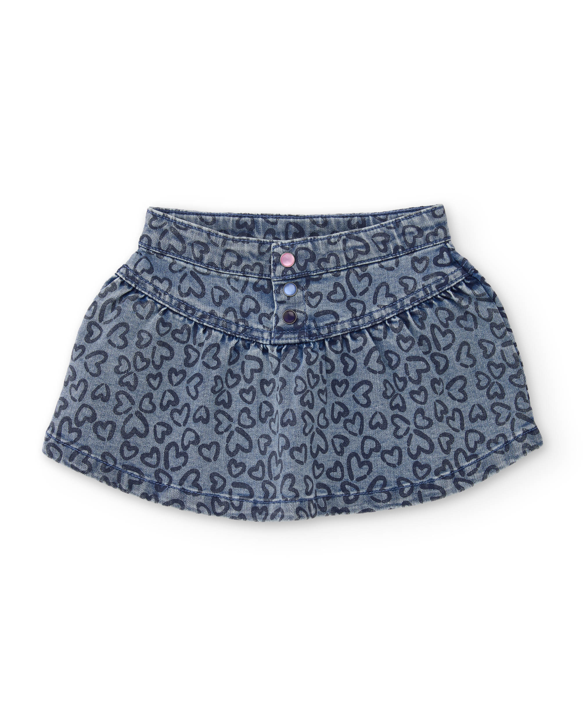 Saia Infantil de Denim com Estampado de Corações e Tecido Resistente Azul denim-2