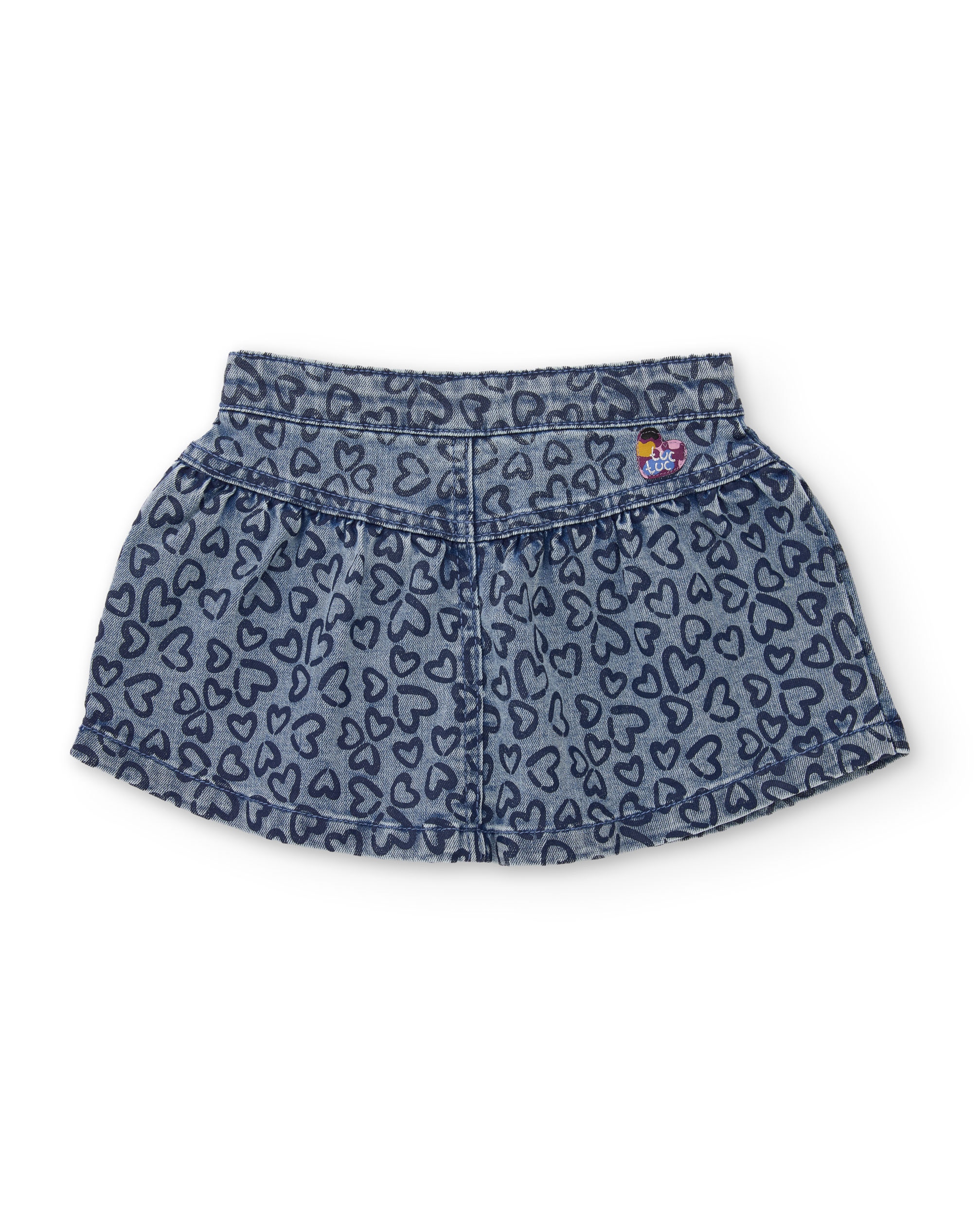 Saia Infantil de Denim com Estampado de Corações e Tecido Resistente Azul denim-3