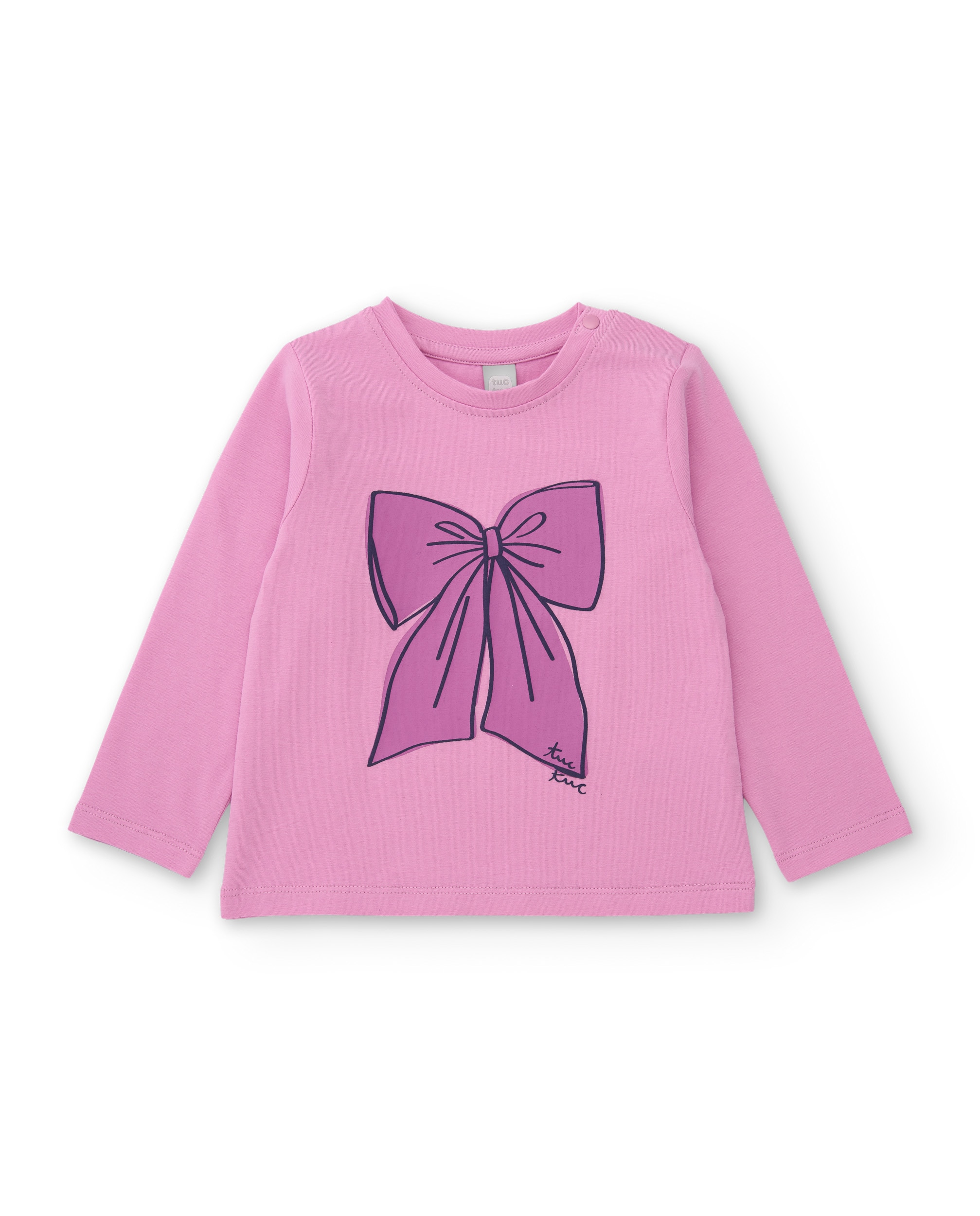 T-shirt Infantil de Malha com Detalhe de Laço e Gráfico Divertido Rosa-2