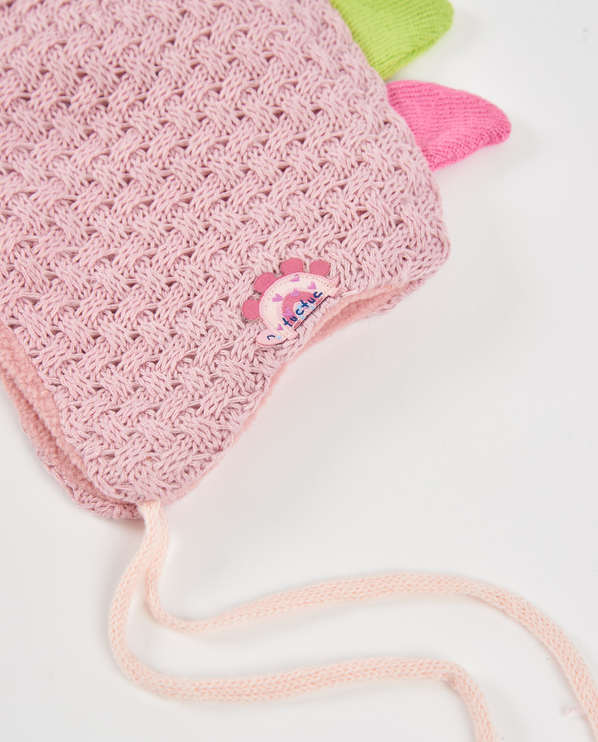Chapéu para Bebé de Tricô com Design de Dinossauro Rosa-3