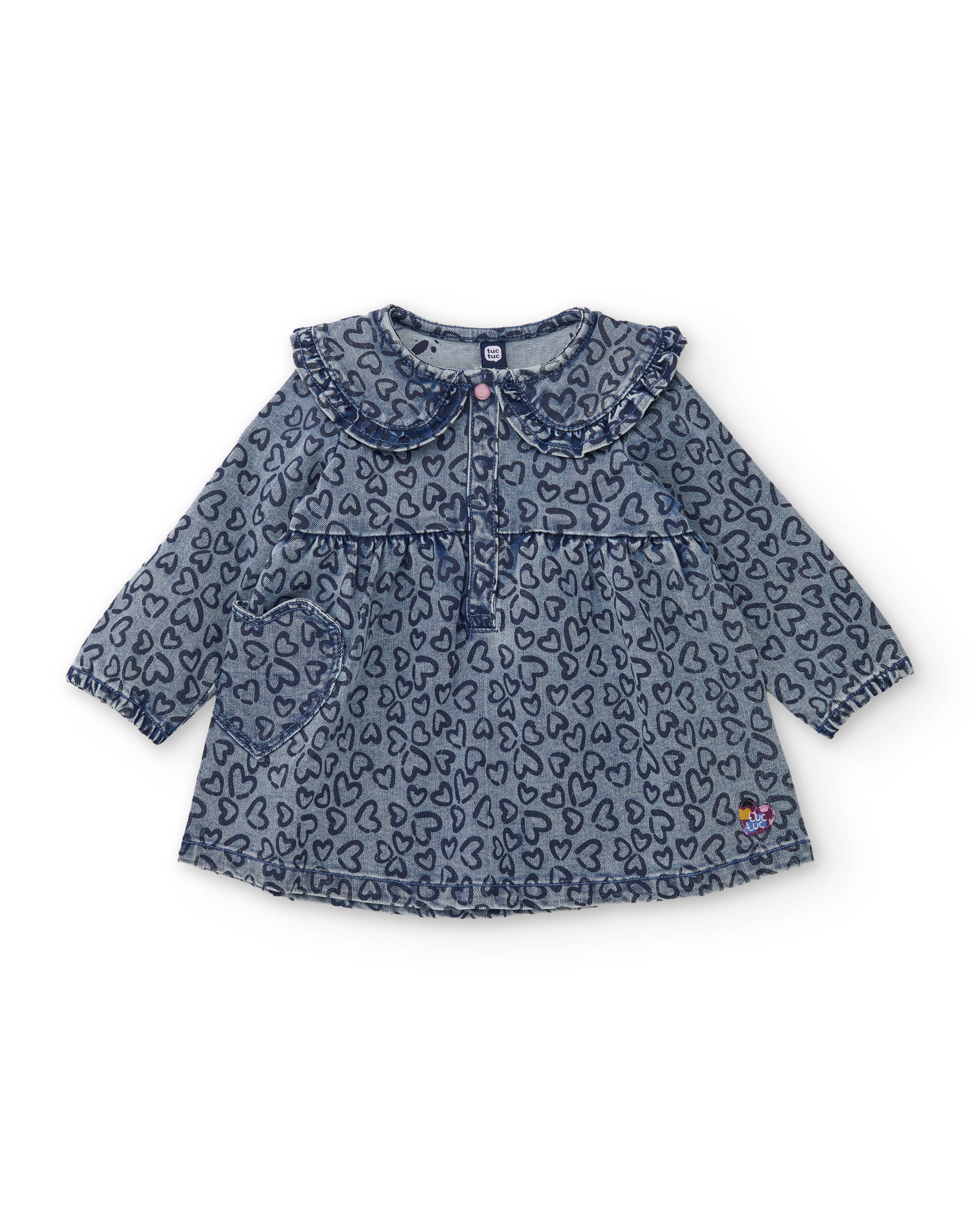 Vestido Infantil em Denim com Estampado de Corações e Tecido Suave Tuc tuc Azul denim-2