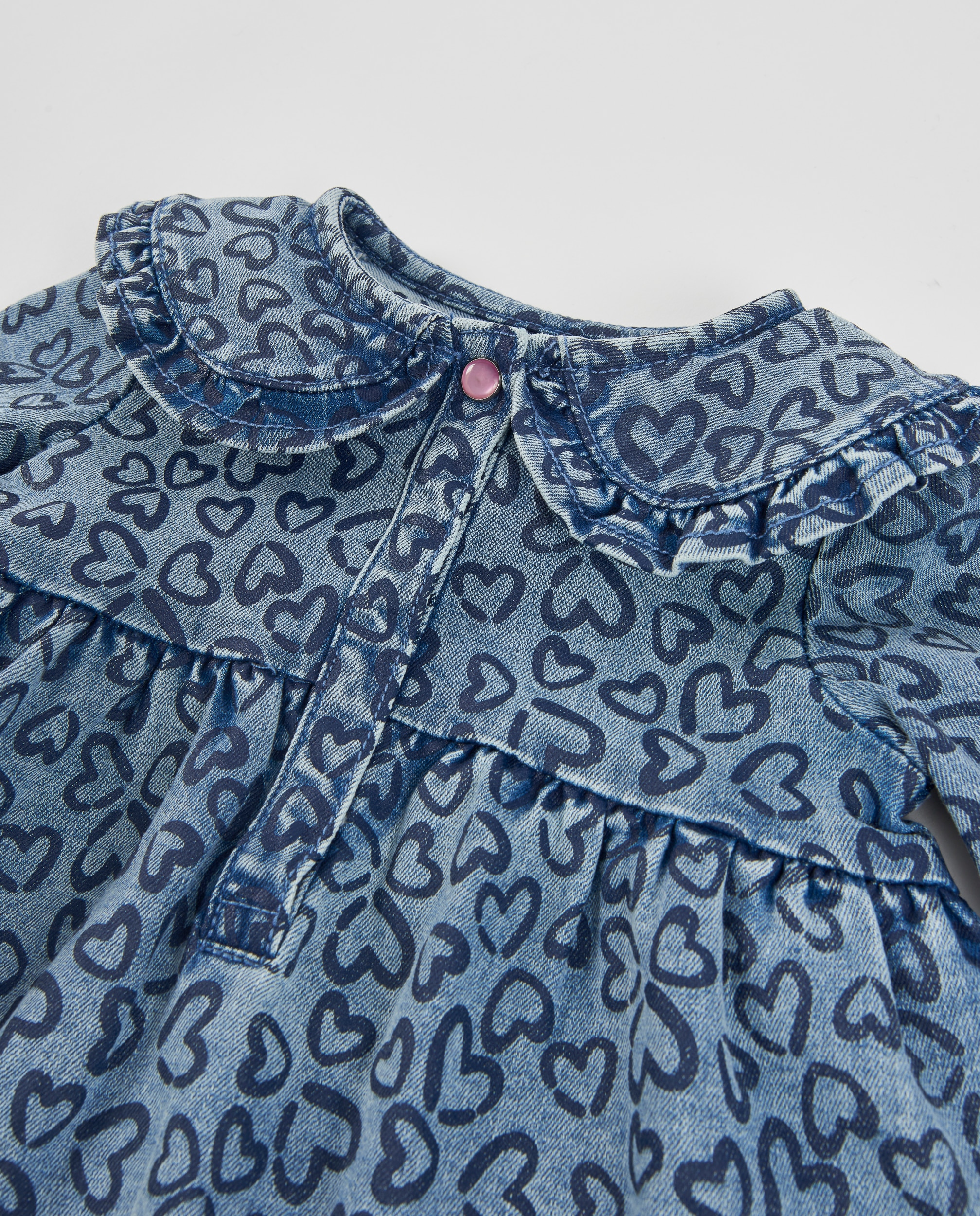 Vestido Infantil em Denim com Estampado de Corações e Tecido Suave Tuc tuc Azul denim-4