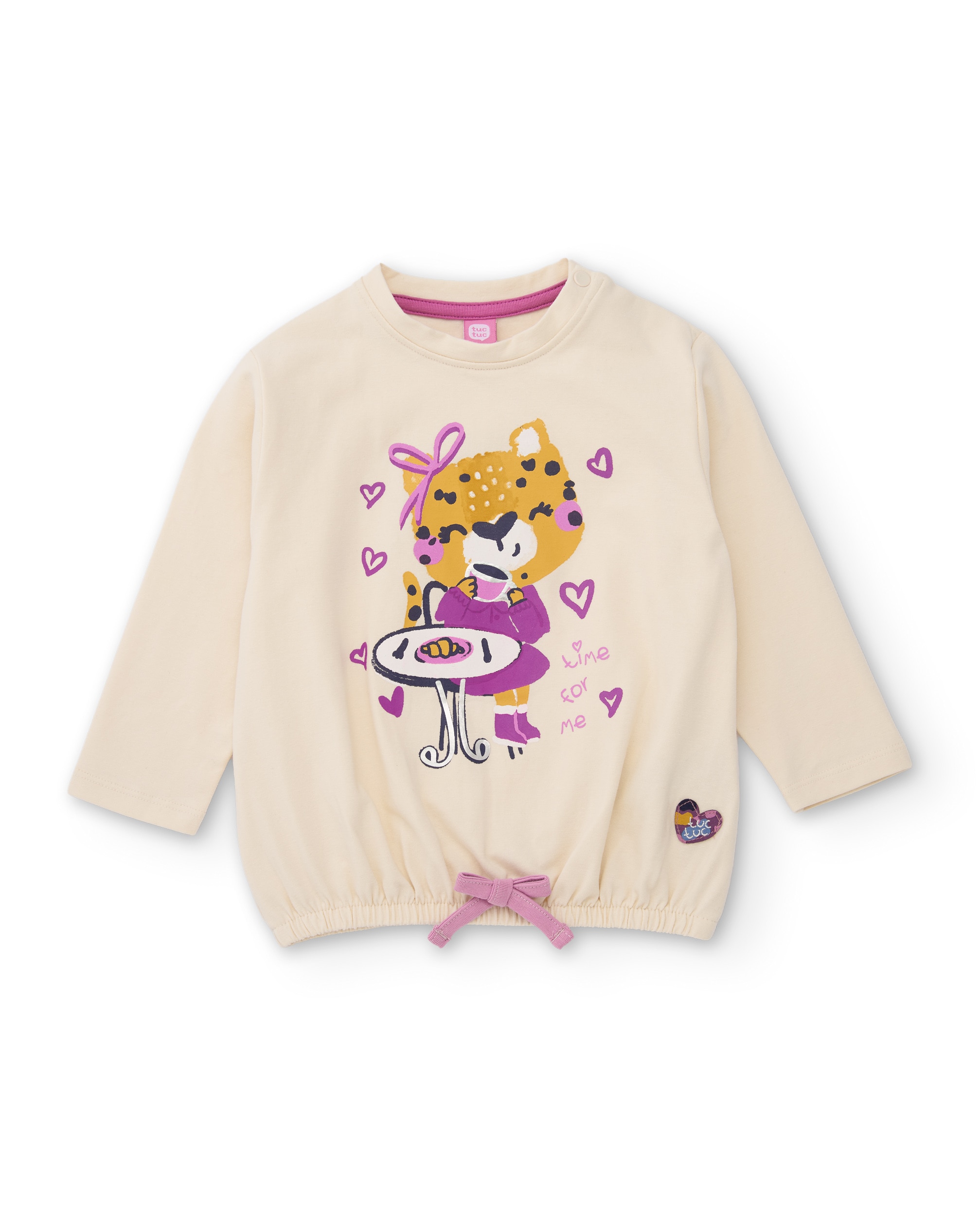 Imagem 0 de T-shirt Infantil de Malha com Desenho Leopardo e Detalhe de Laço