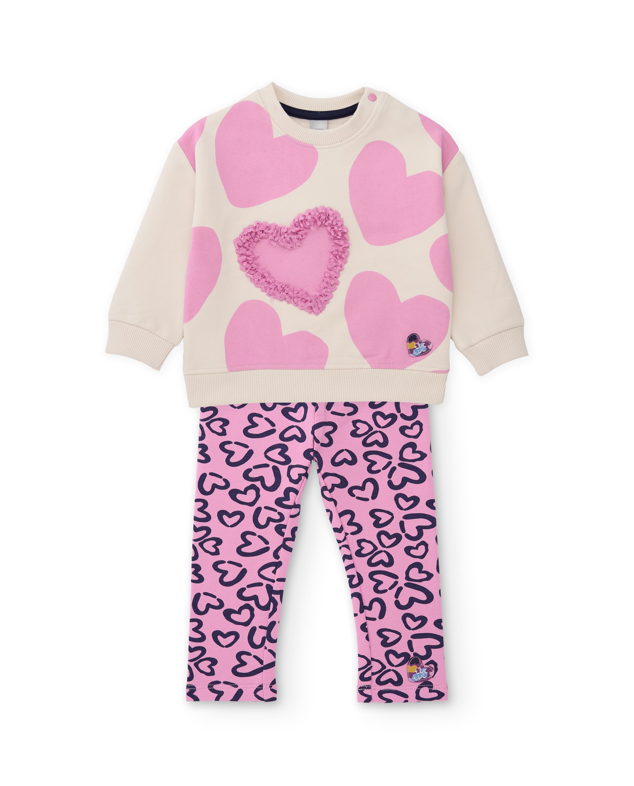 Conjunto Infantil de Felpa com Sweatshirt de Corações e Leggings em Conjunto Rosa-2