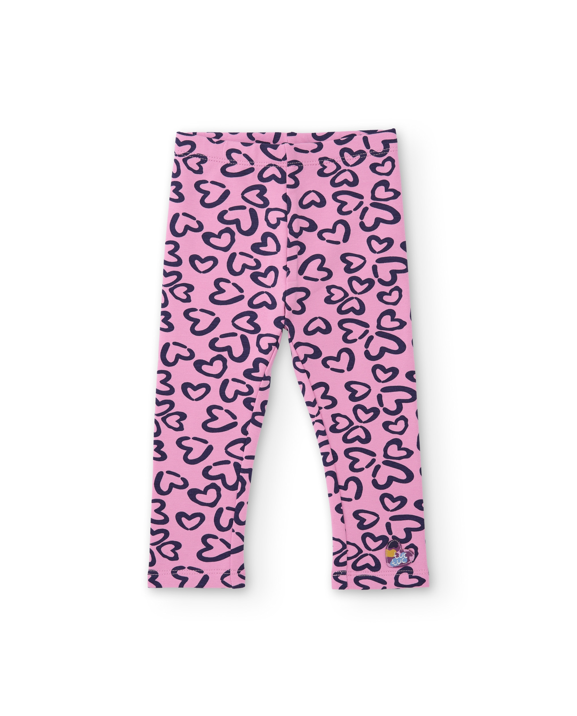 Leggings Infantil de Felpa com Design de Corações e Detalhes em Contraste Rosa-2