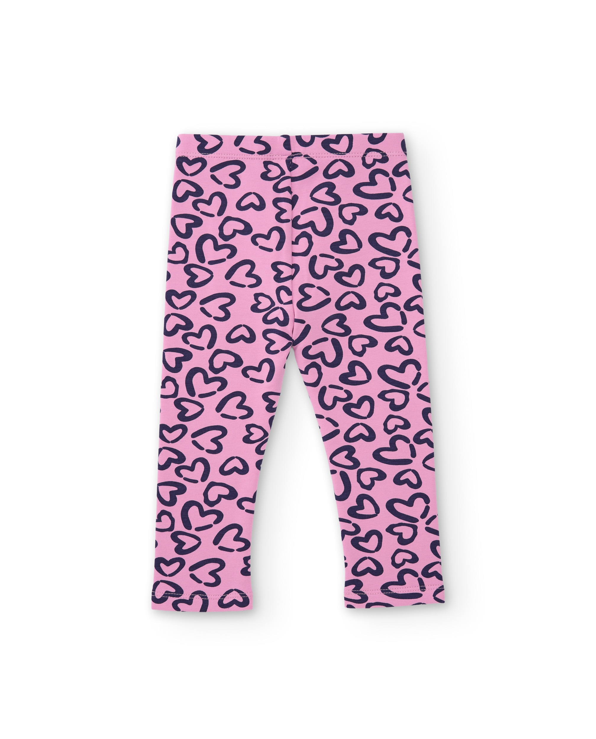 Leggings Infantil de Felpa com Design de Corações e Detalhes em Contraste Rosa-3