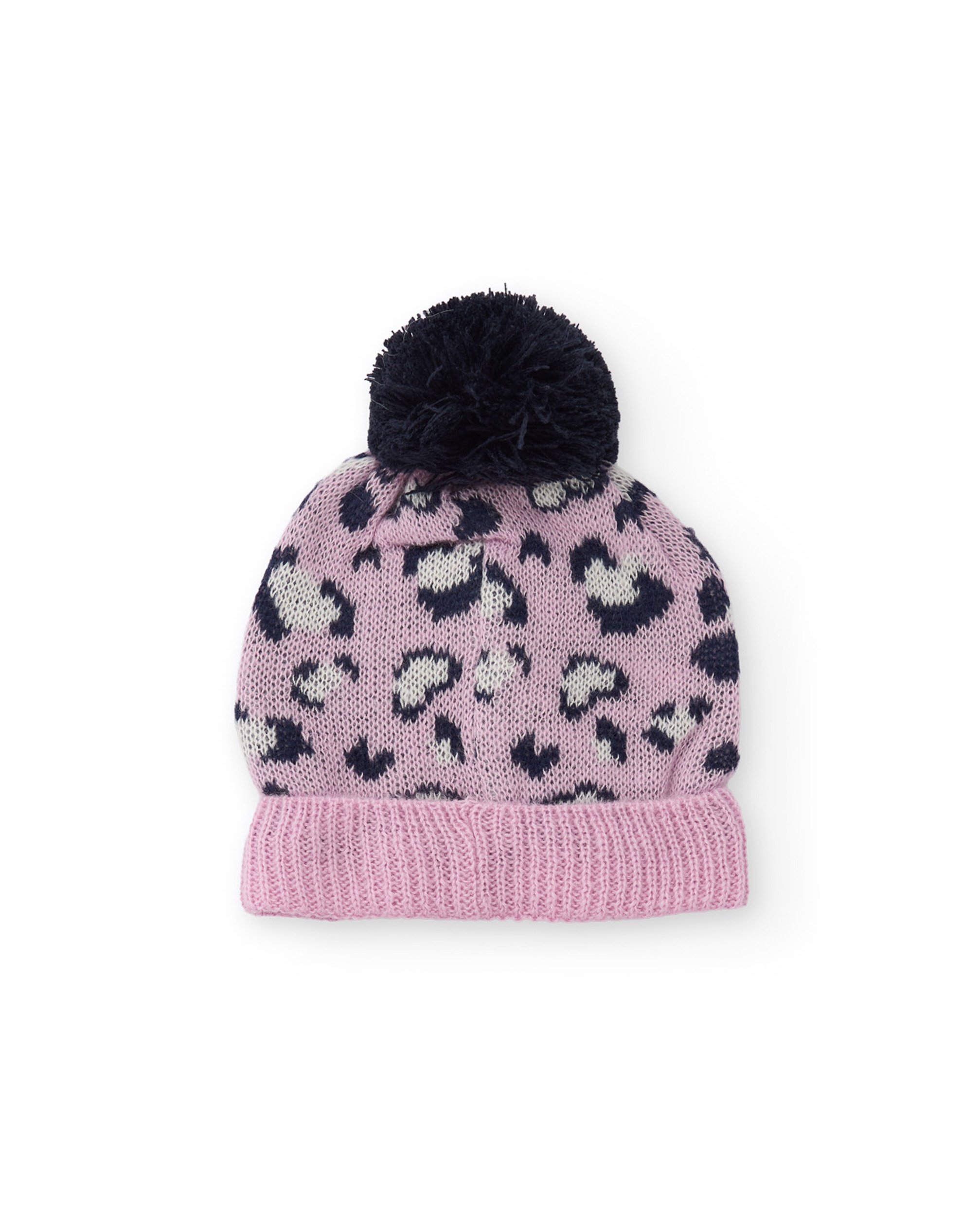 Chapéu Infantil de Tricô com Estampado Animal Print e Pompom Rosa-2